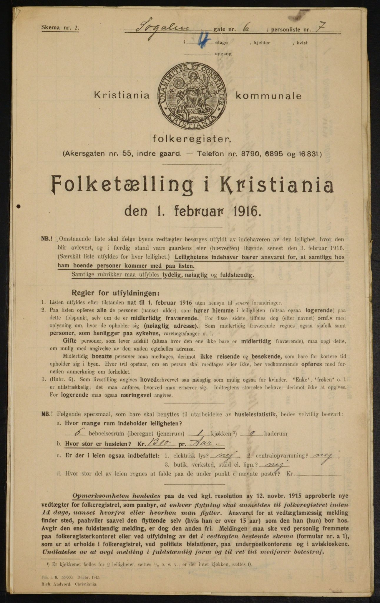 OBA, Kommunal folketelling 1.2.1916 for Kristiania, 1916, s. 97570