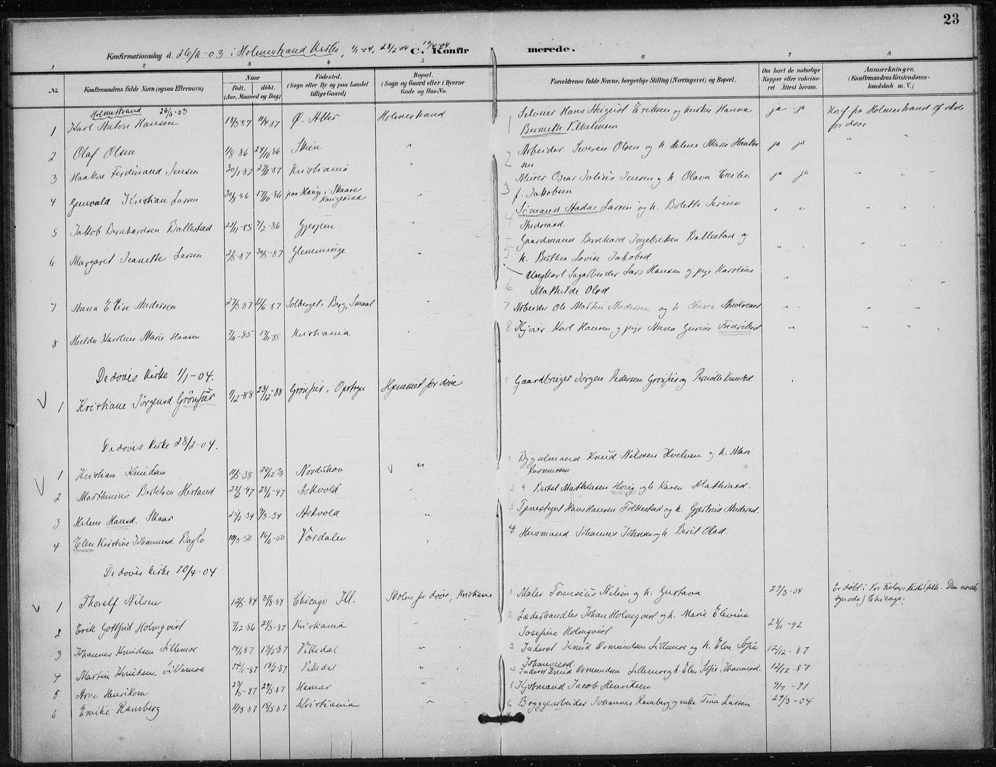 Døves menighet Oslo prestekontor kirkebøker, AV/SAO-A-11064/F/L0001: Ministerialbok nr. 1, 1895-1919, s. 23