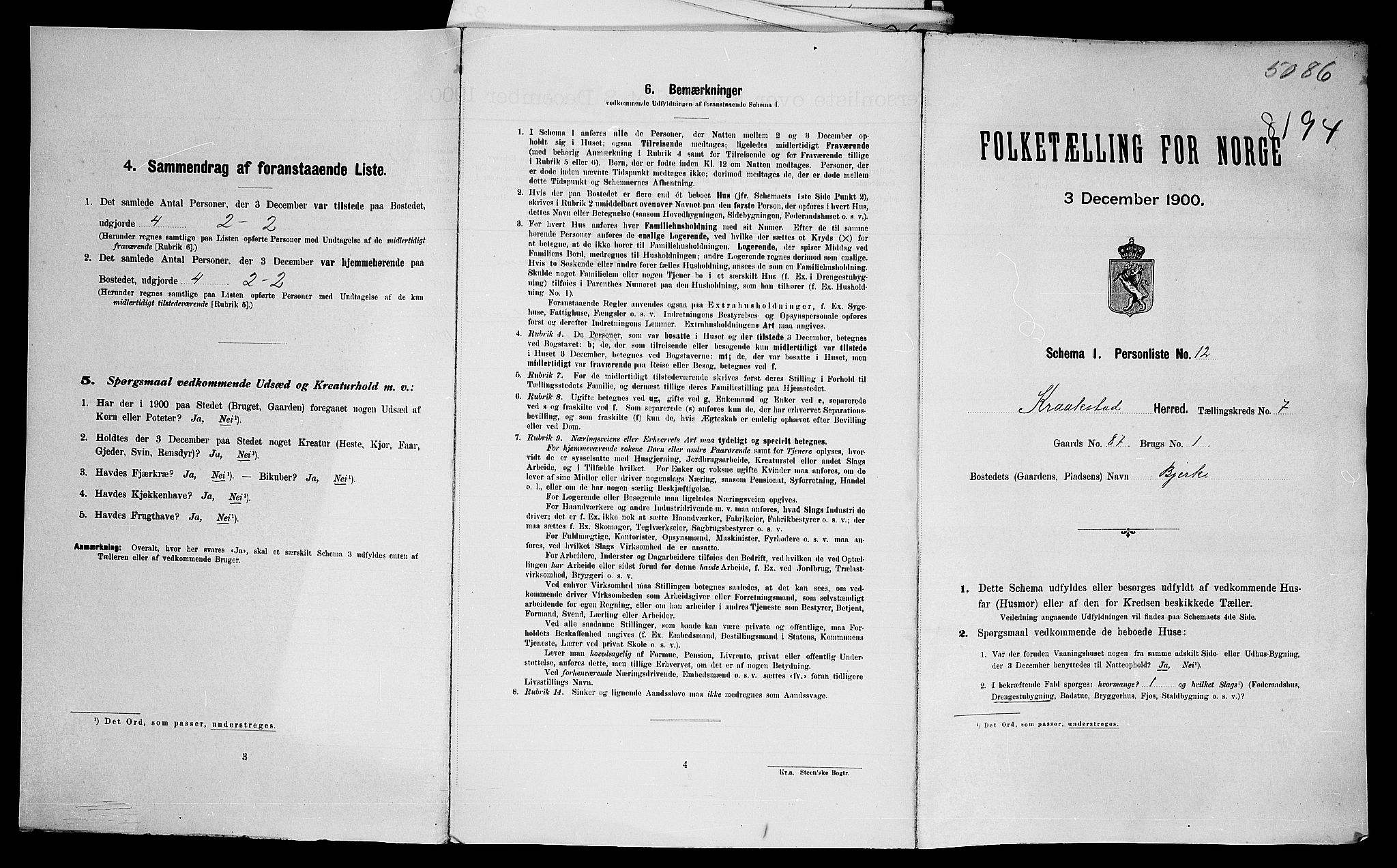 SAO, Folketelling 1900 for 0212 Kråkstad herred, 1900