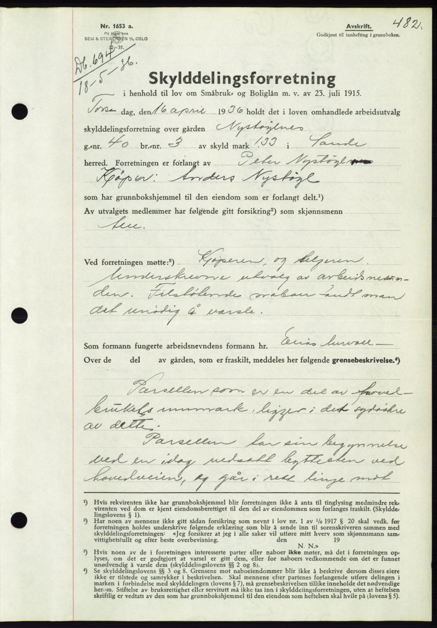 Søre Sunnmøre sorenskriveri, AV/SAT-A-4122/1/2/2C/L0060: Pantebok nr. 54, 1935-1936, Tingl.dato: 18.05.1936