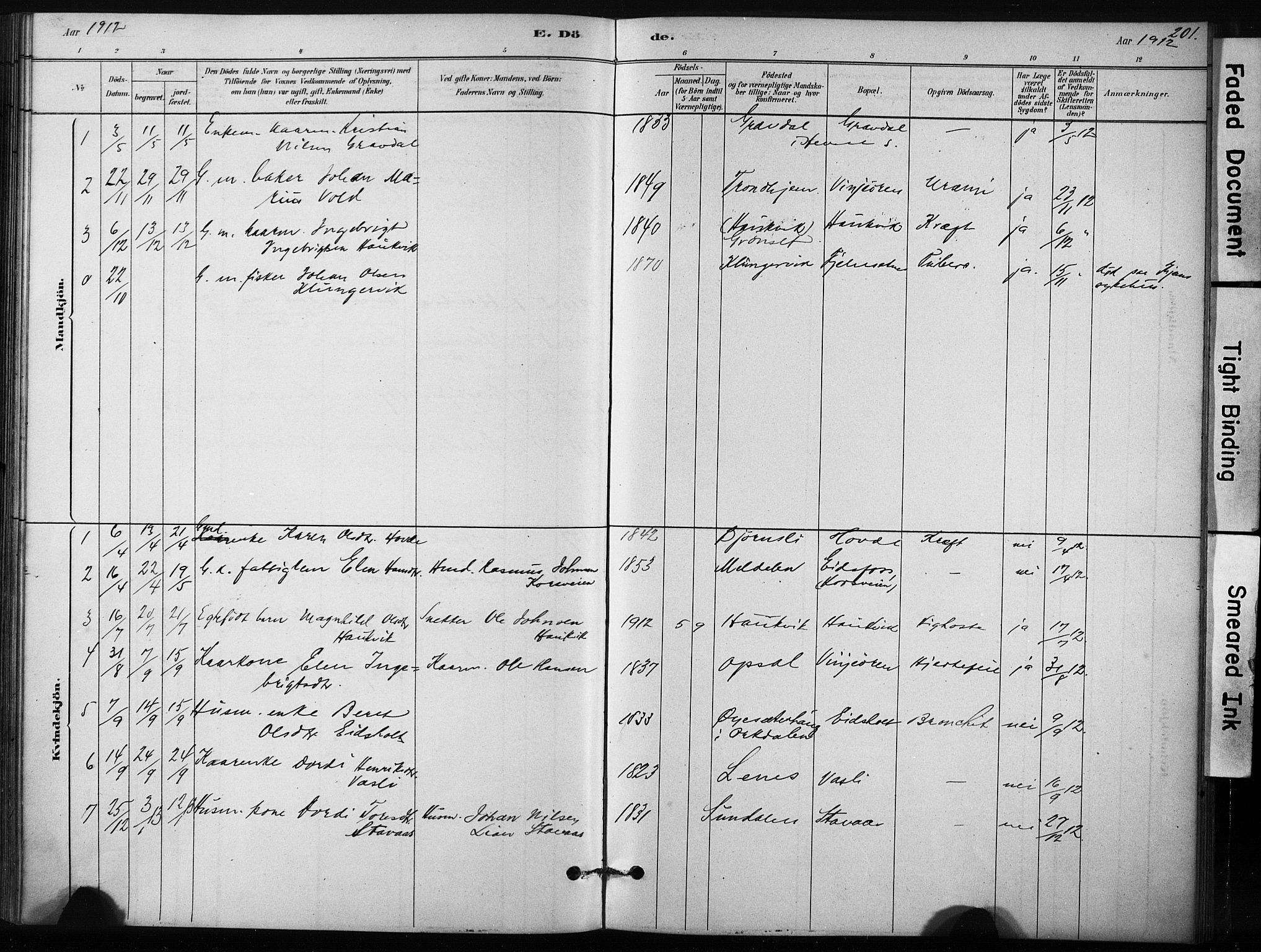 Ministerialprotokoller, klokkerbøker og fødselsregistre - Sør-Trøndelag, AV/SAT-A-1456/631/L0512: Ministerialbok nr. 631A01, 1879-1912, s. 201