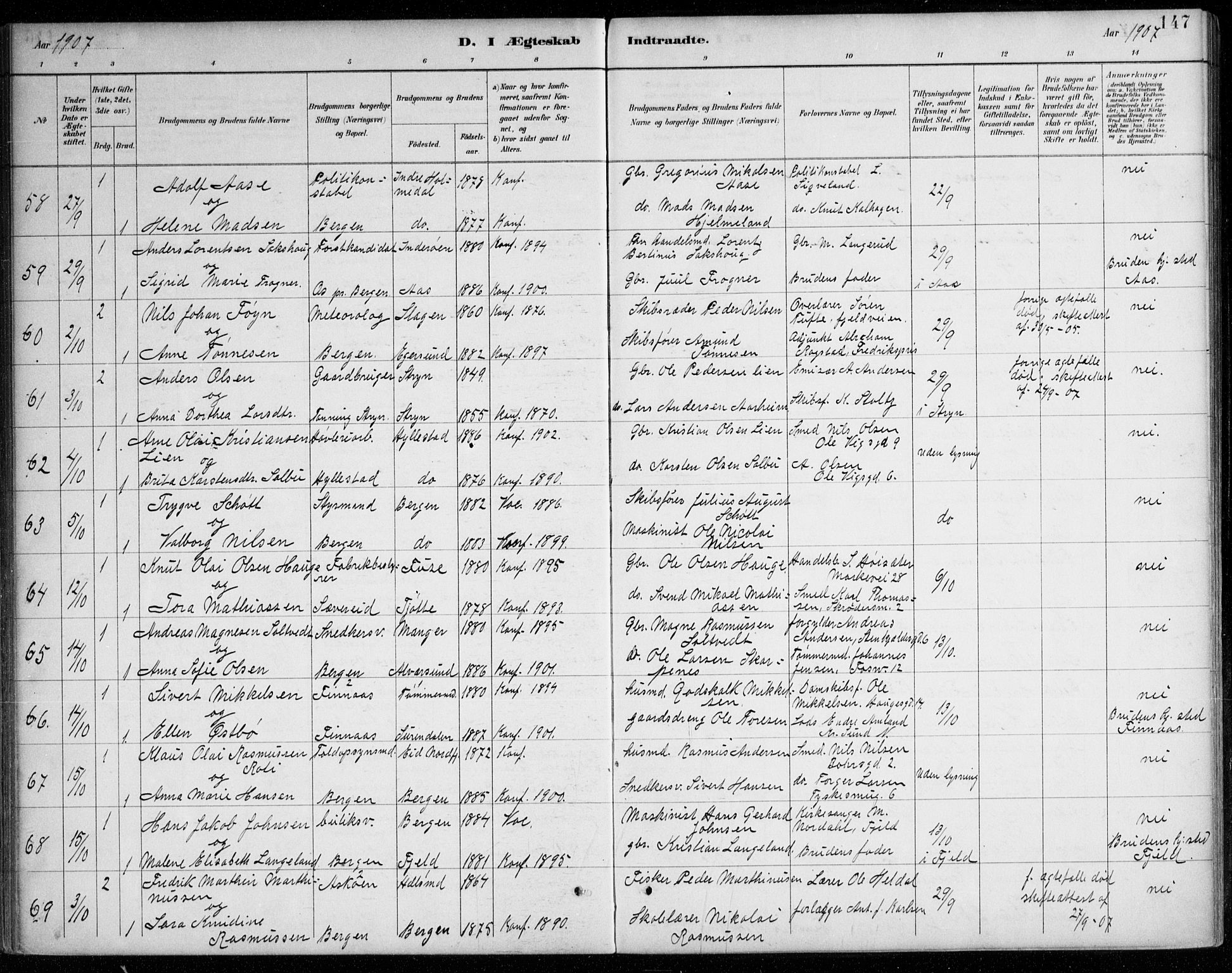 Johanneskirken sokneprestembete, AV/SAB-A-76001/H/Haa/L0012: Ministerialbok nr. D 1, 1885-1912, s. 147