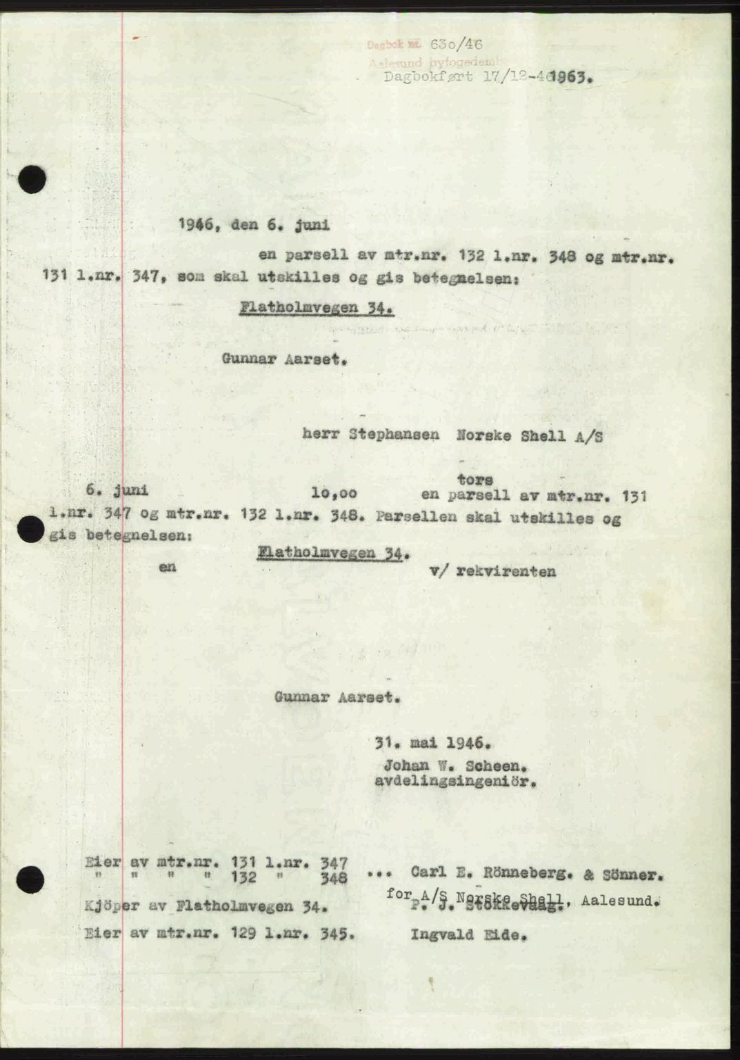 Ålesund byfogd, AV/SAT-A-4384: Pantebok nr. 36b, 1946-1947, Dagboknr: 630/1946