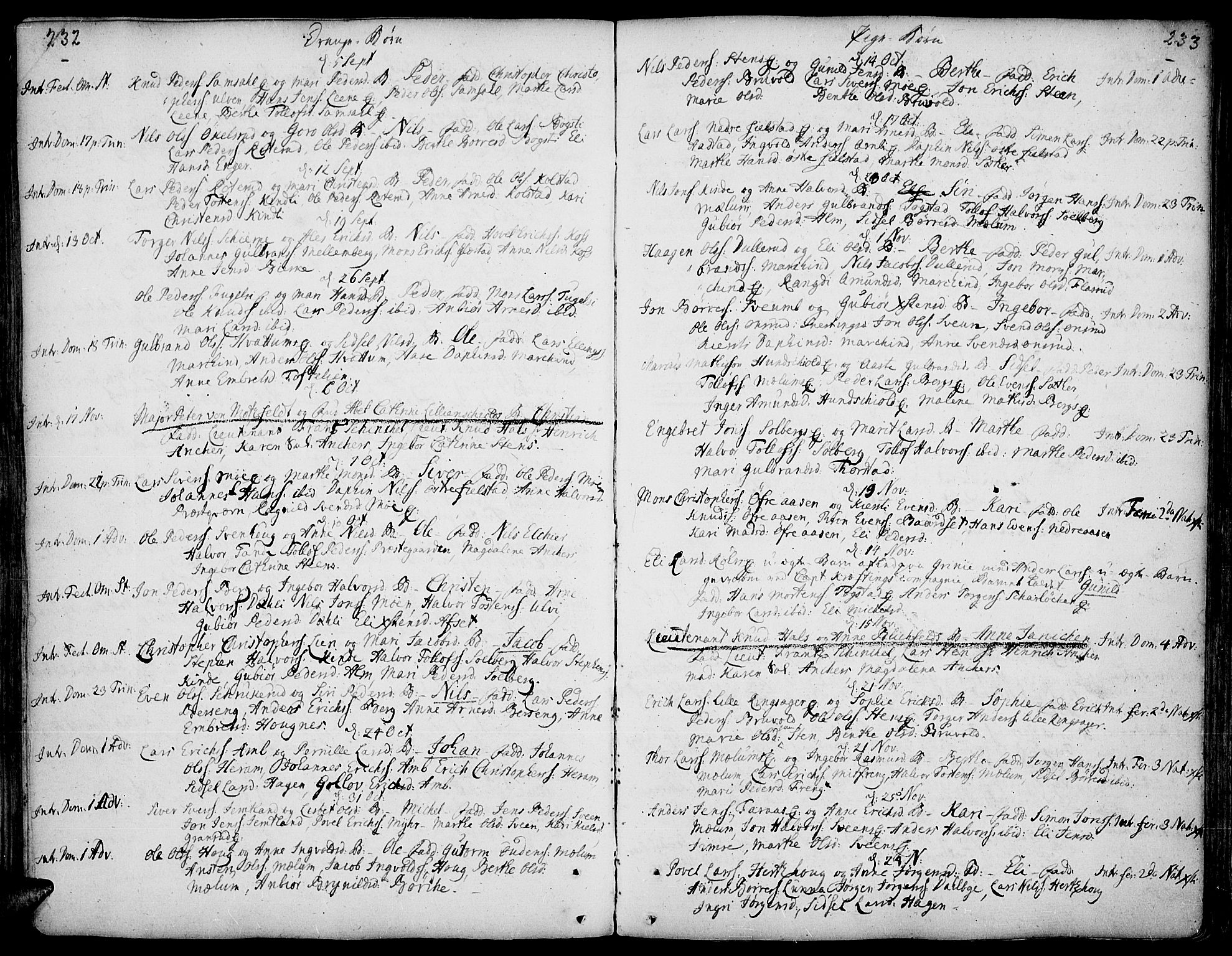 Ringsaker prestekontor, AV/SAH-PREST-014/K/Ka/L0001: Ministerialbok nr. 1, 1734-1746, s. 232-233