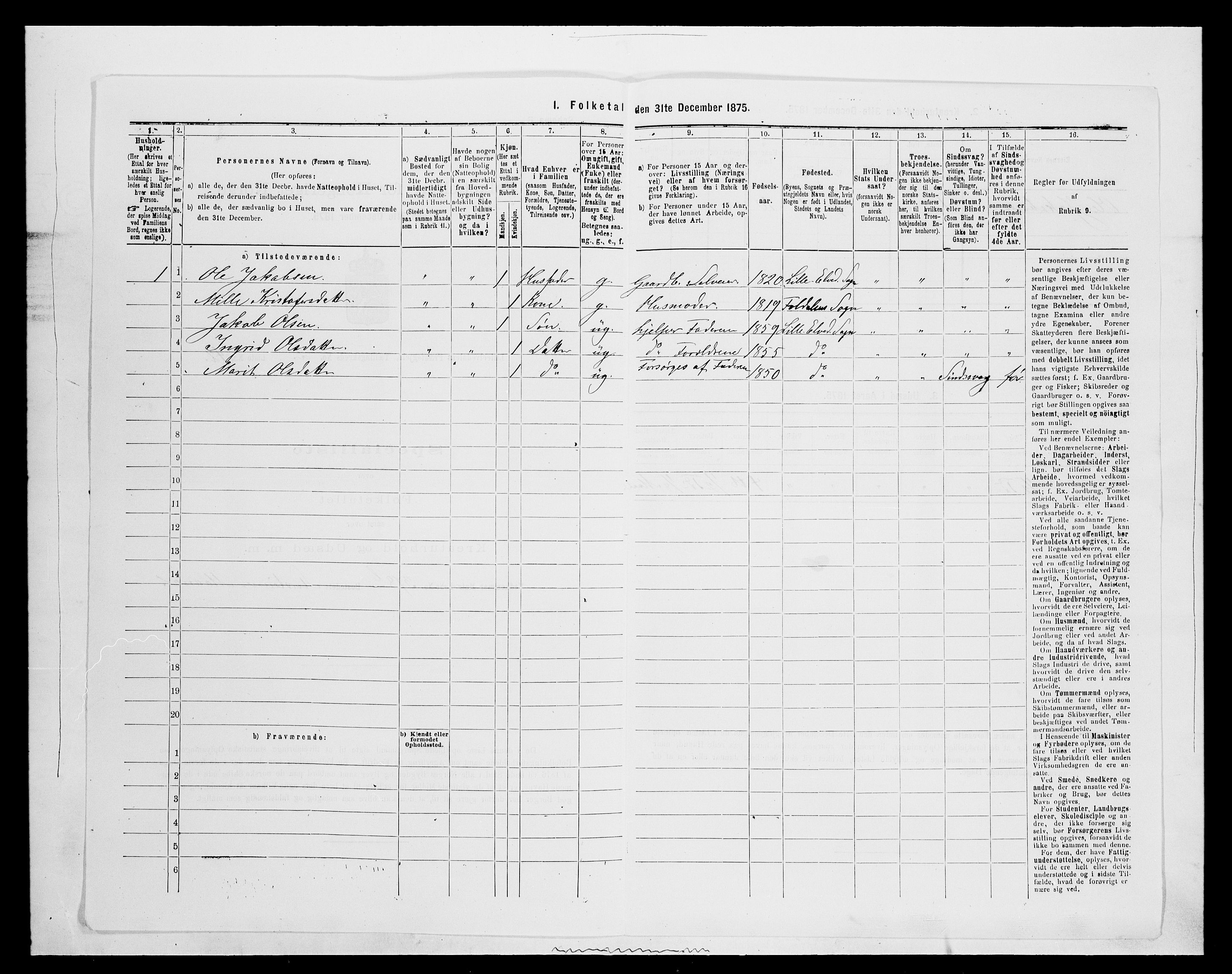 SAH, Folketelling 1875 for 0438P Lille Elvedalen (Alvdal) prestegjeld, 1875, s. 303