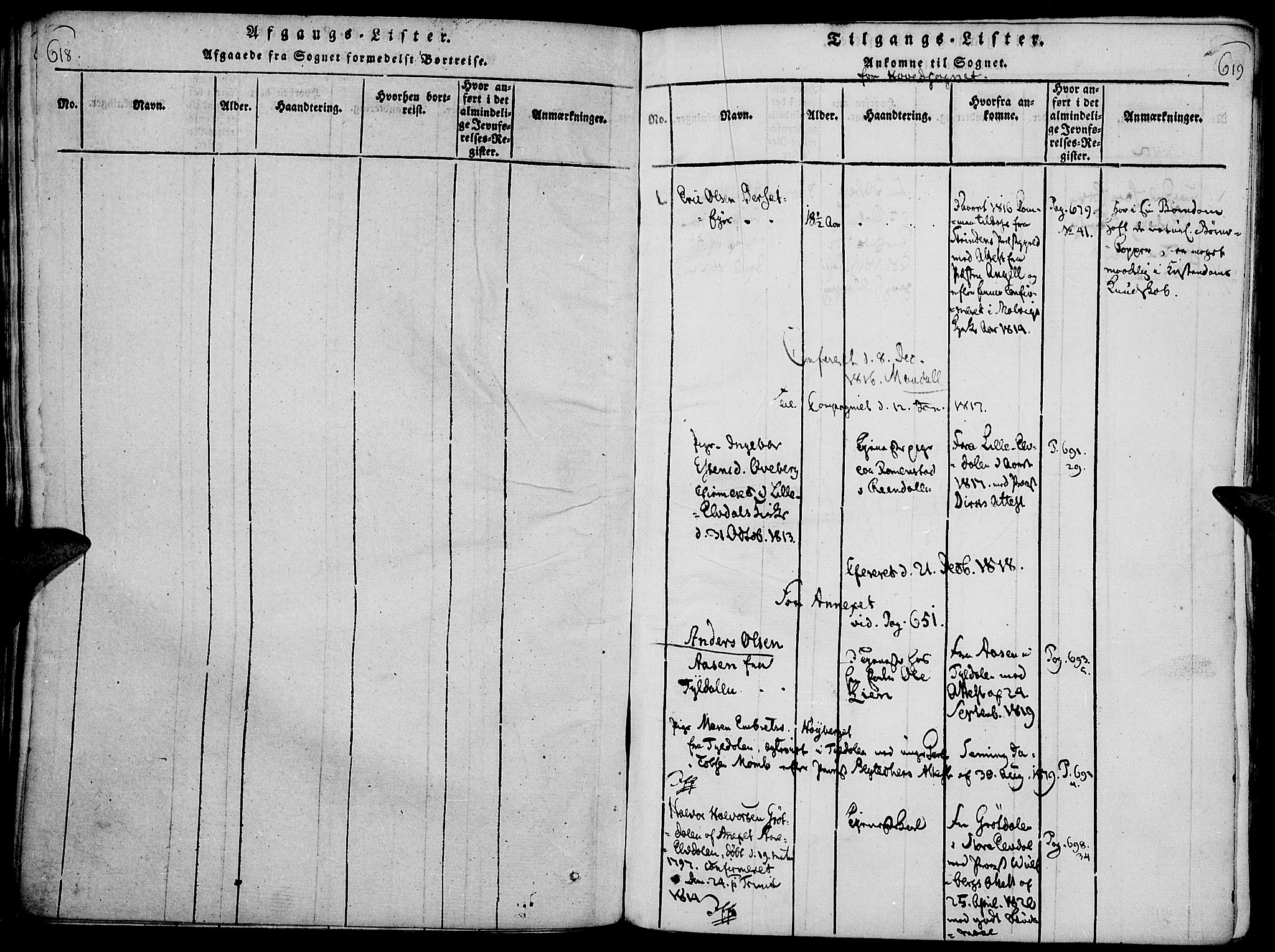 Rendalen prestekontor, AV/SAH-PREST-054/H/Ha/Haa/L0003: Ministerialbok nr. 3, 1815-1829, s. 618-619