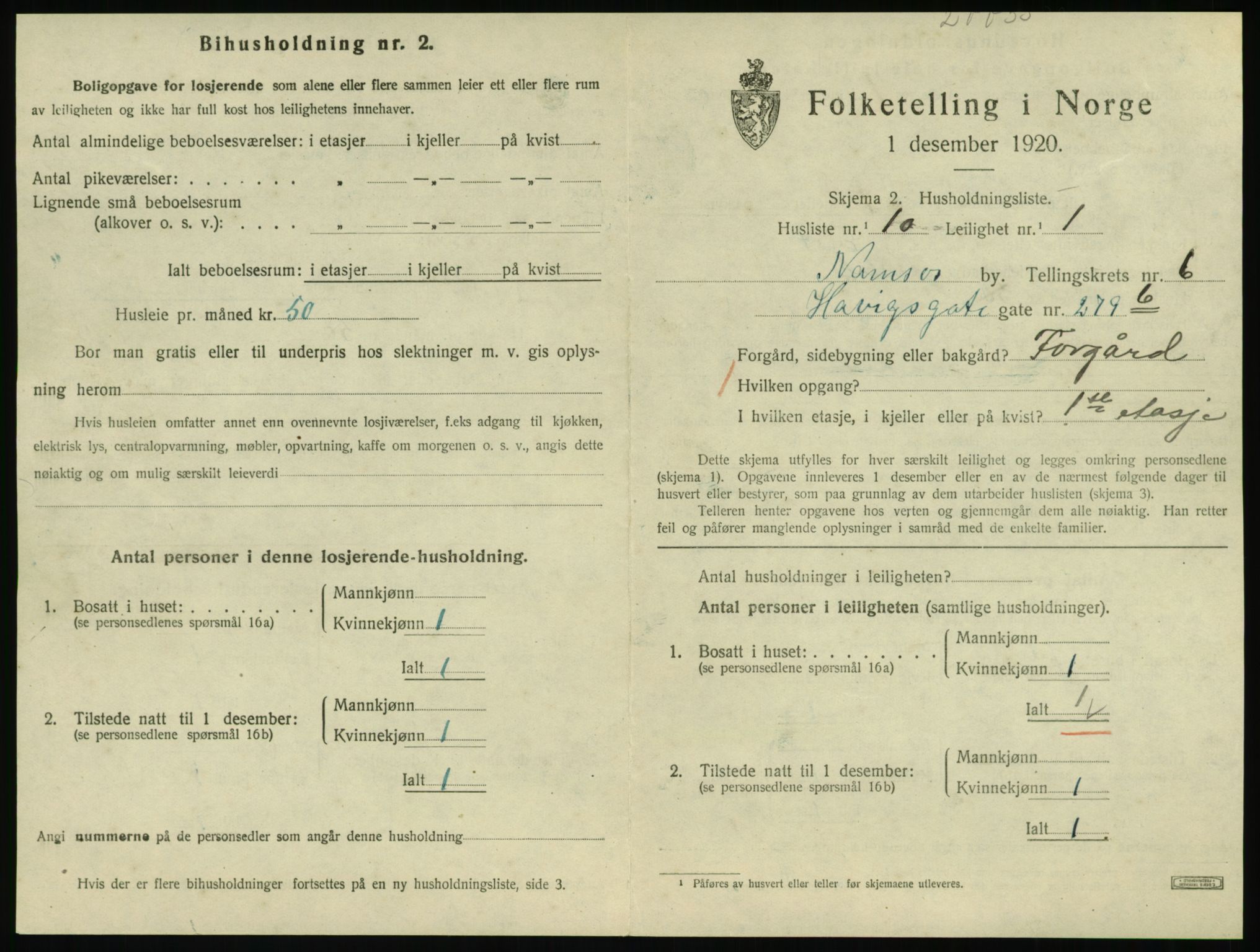 SAT, Folketelling 1920 for 1703 Namsos ladested, 1920, s. 1799