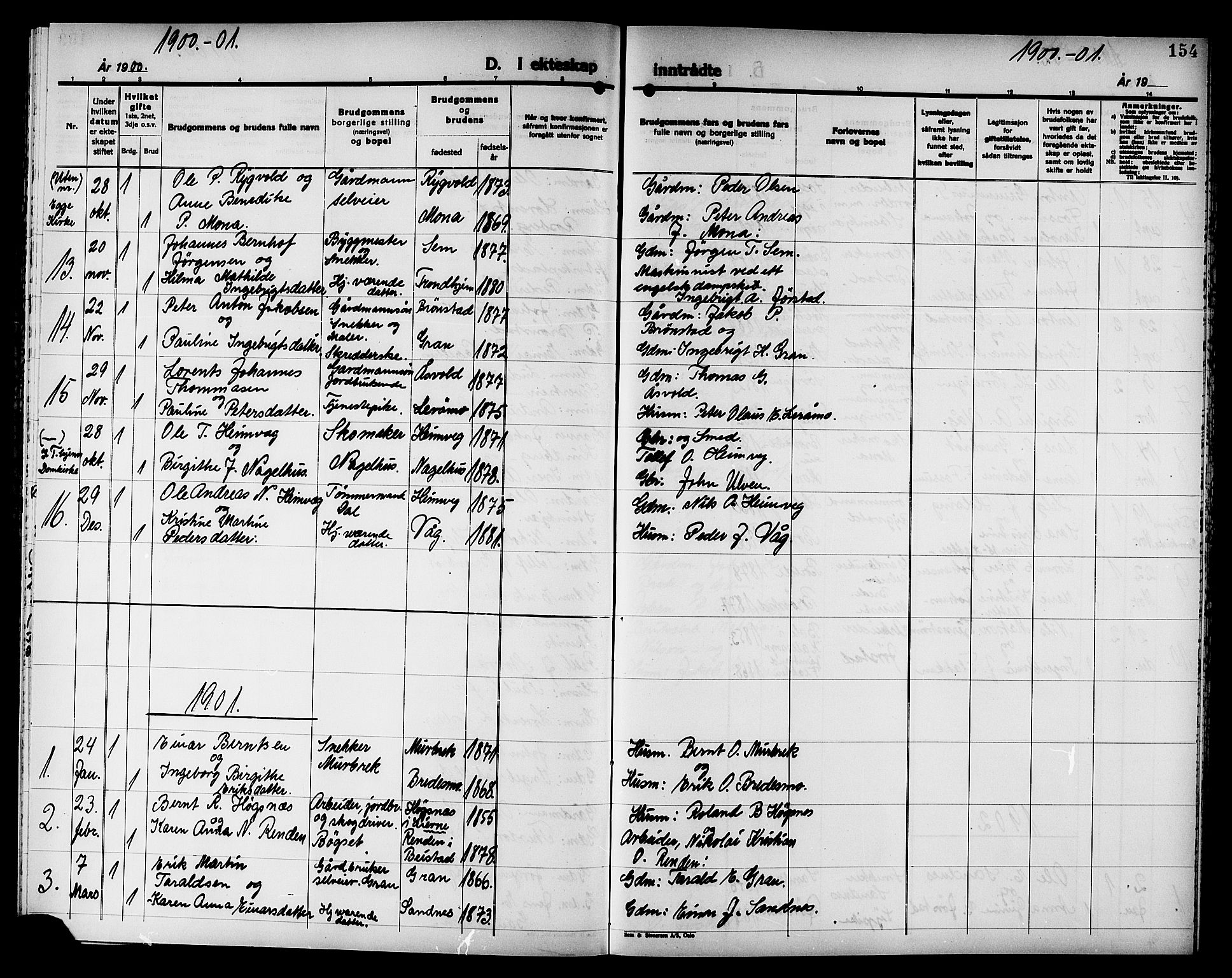 Ministerialprotokoller, klokkerbøker og fødselsregistre - Nord-Trøndelag, AV/SAT-A-1458/749/L0487: Ministerialbok nr. 749D03, 1887-1902, s. 154
