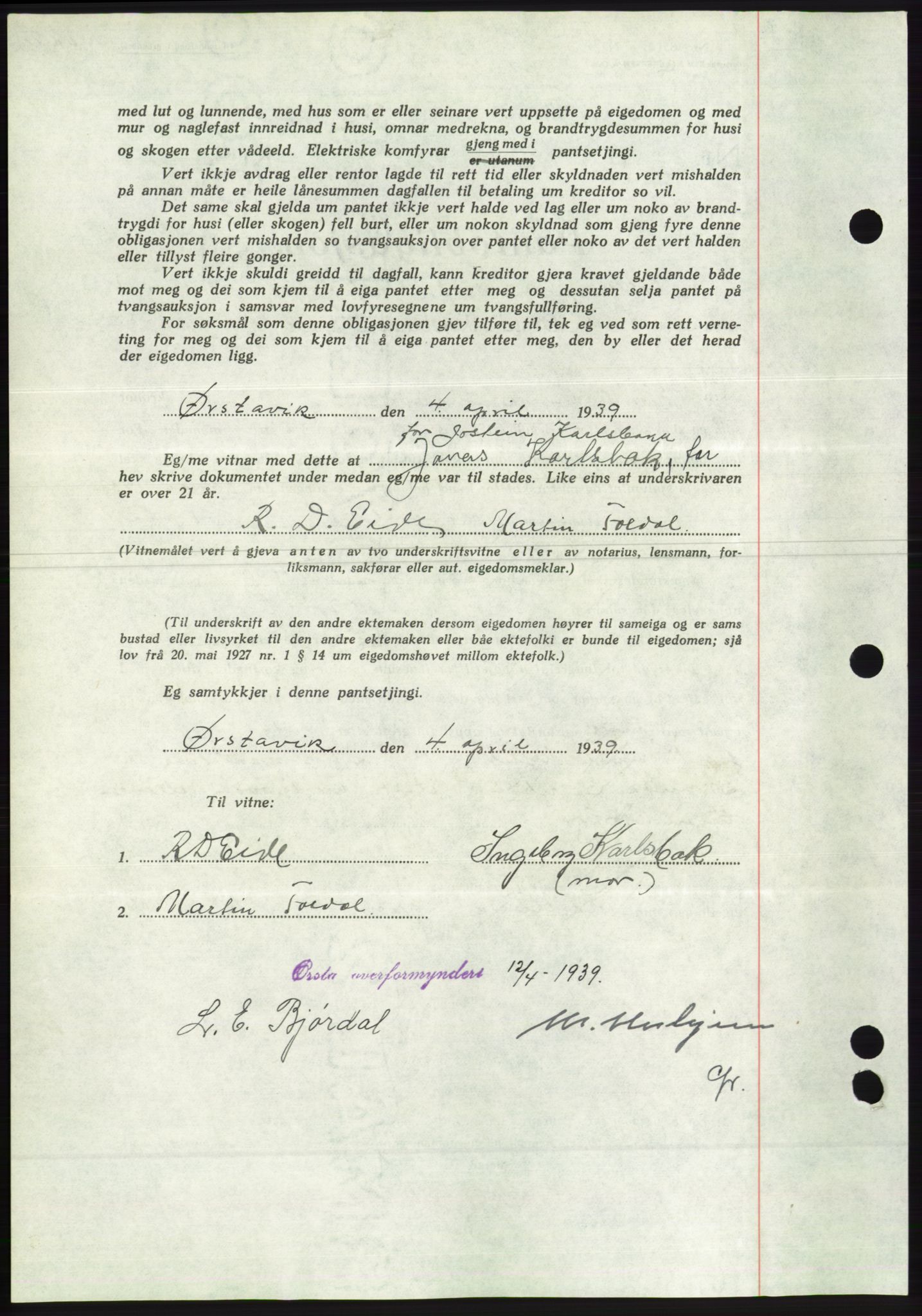 Søre Sunnmøre sorenskriveri, AV/SAT-A-4122/1/2/2C/L0067: Pantebok nr. 61, 1938-1939, Dagboknr: 519/1939