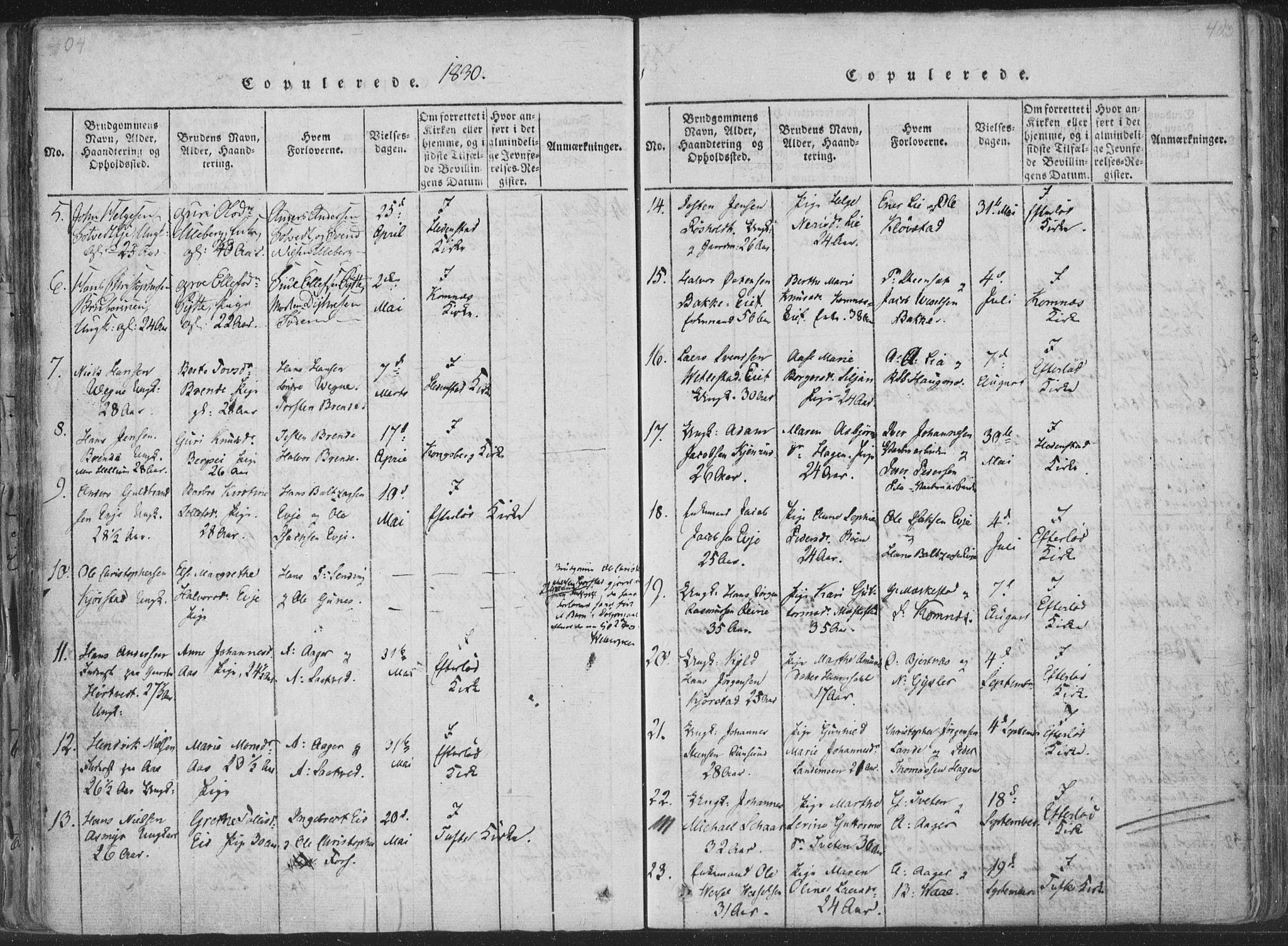 Sandsvær kirkebøker, SAKO/A-244/F/Fa/L0004: Ministerialbok nr. I 4, 1817-1839, s. 404-405