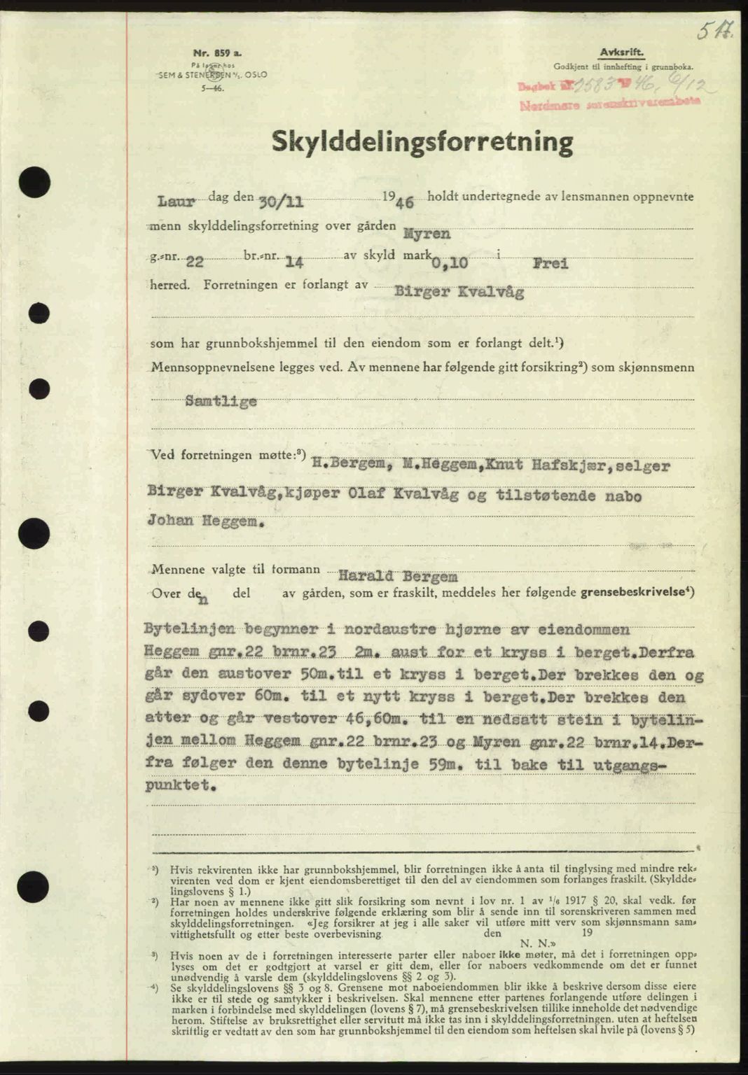 Nordmøre sorenskriveri, SAT/A-4132/1/2/2Ca: Pantebok nr. A103, 1946-1947, Dagboknr: 2583/1946