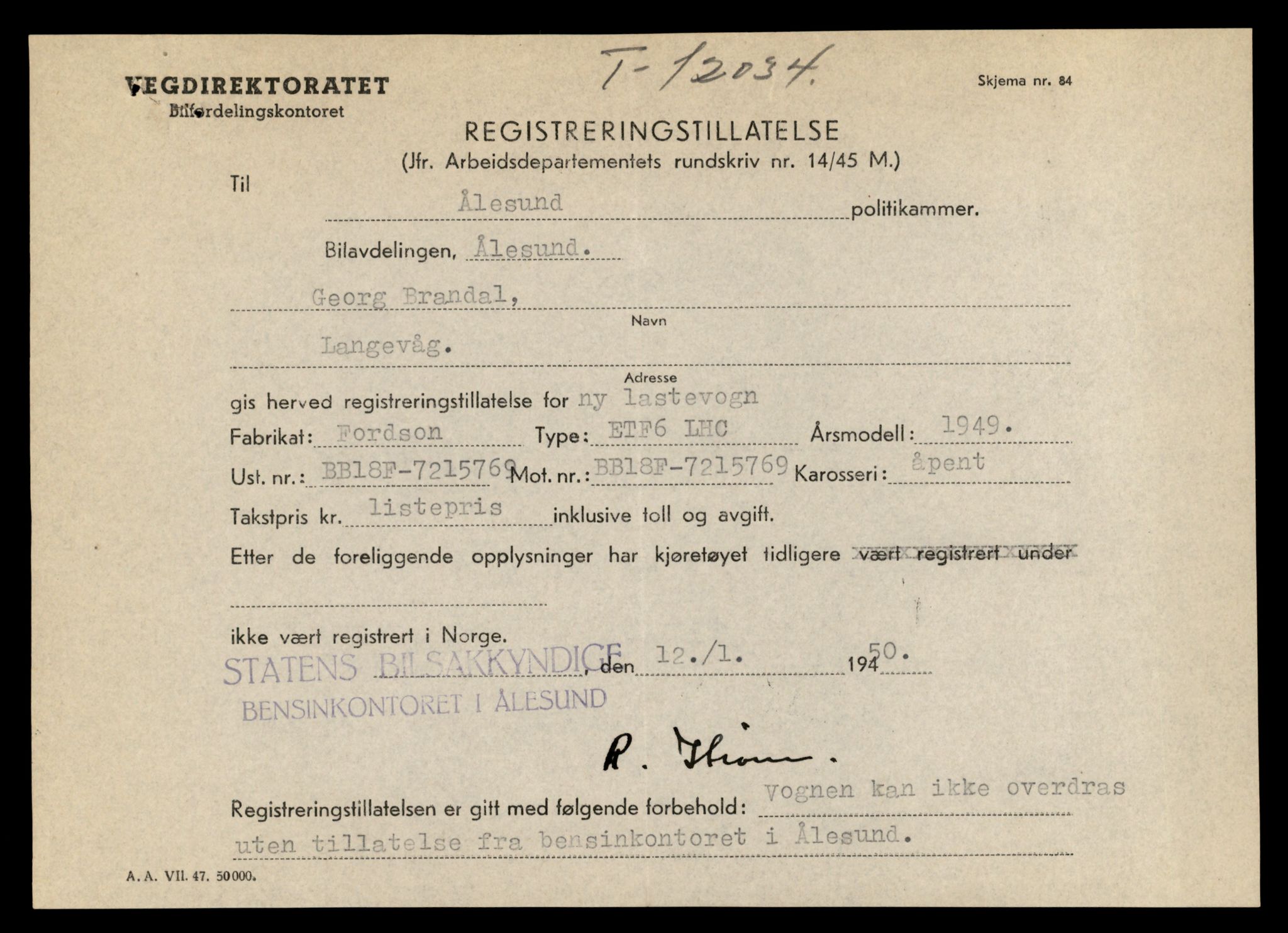 Møre og Romsdal vegkontor - Ålesund trafikkstasjon, AV/SAT-A-4099/F/Fe/L0035: Registreringskort for kjøretøy T 12653 - T 12829, 1927-1998, s. 408