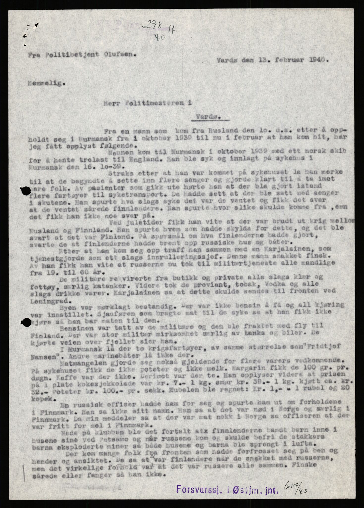 Forsvaret, Forsvarets krigshistoriske avdeling, RA/RAFA-2017/Y/Yb/L0151: II-C-11-645  -  6. Divisjon: avsnittsjefen i Øst-Finnmark, 1940, s. 746