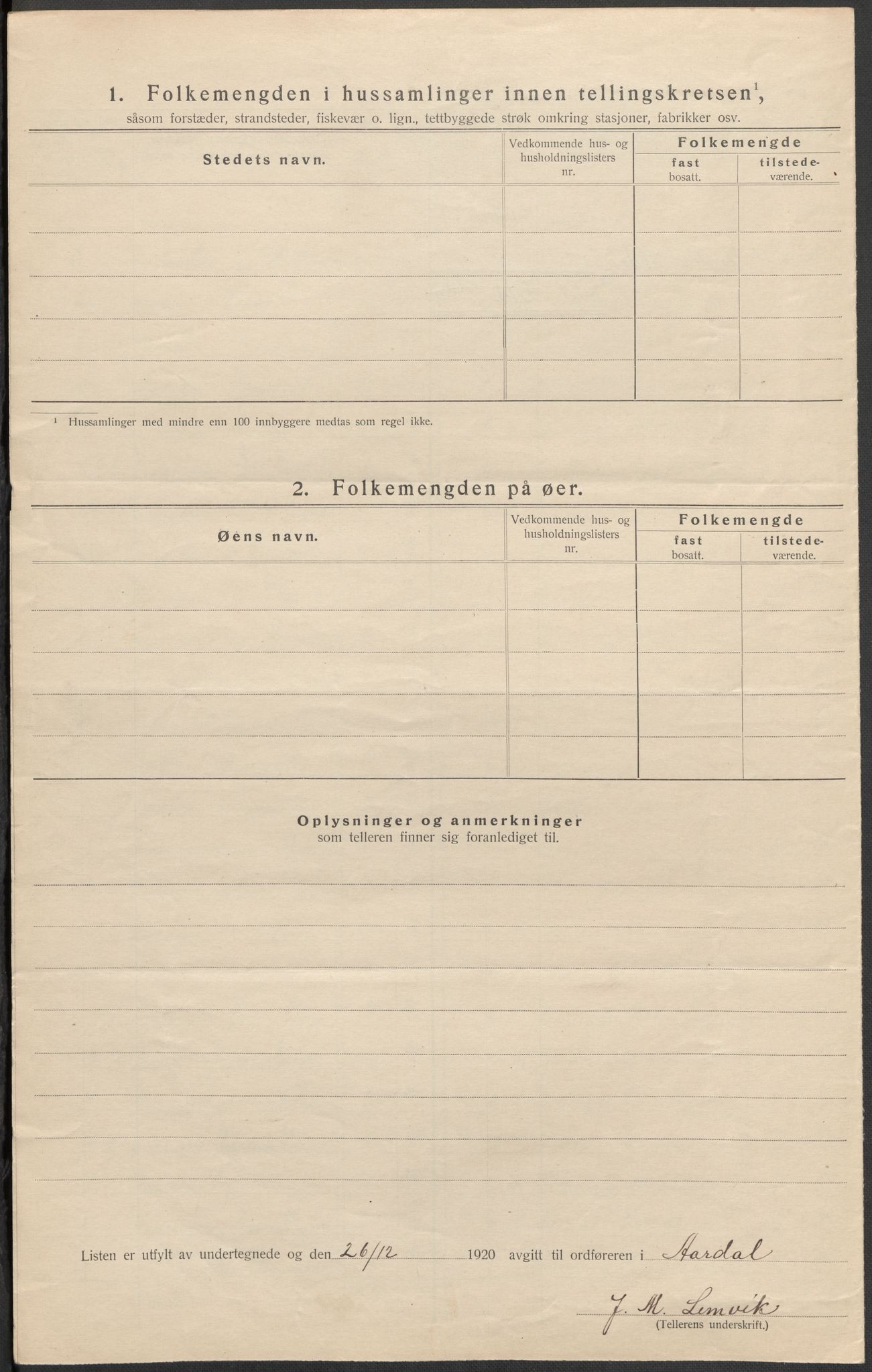 SAB, Folketelling 1920 for 1424 Årdal herred, 1920, s. 11