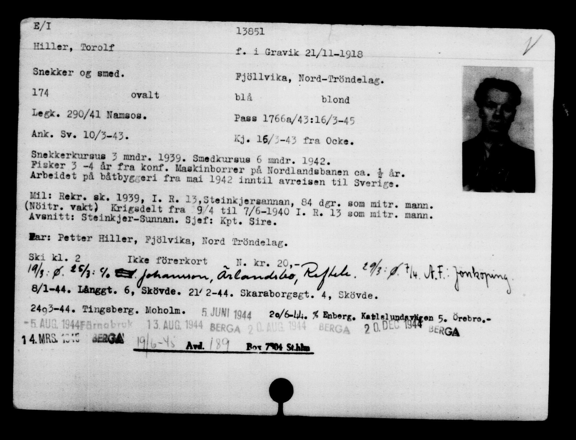 Den Kgl. Norske Legasjons Flyktningskontor, AV/RA-S-6753/V/Va/L0007: Kjesäterkartoteket.  Flyktningenr. 12700-15723, 1940-1945, s. 1315