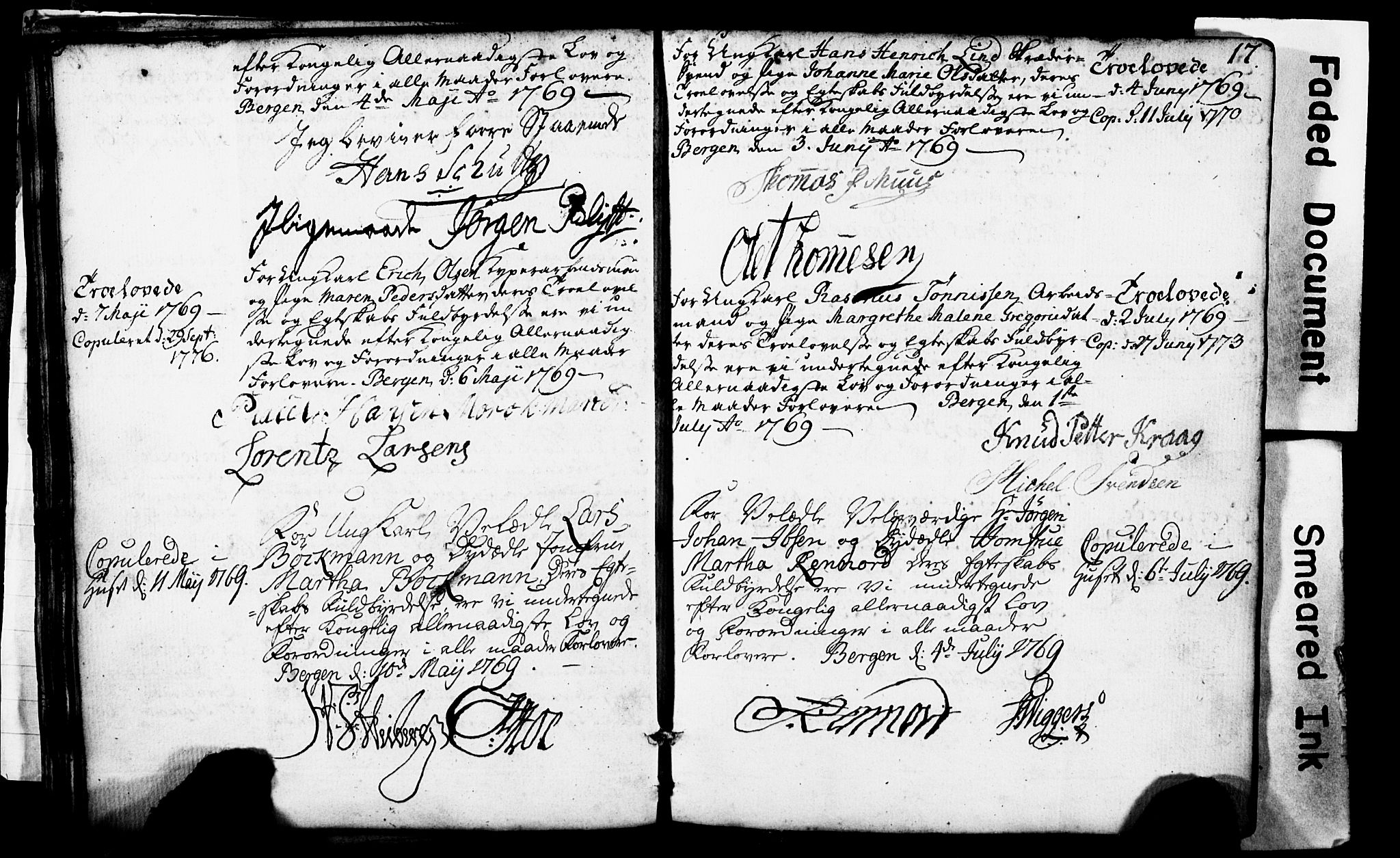Domkirken sokneprestembete, SAB/A-74801: Forlovererklæringer nr. II.5.1, 1767-1792, s. 17