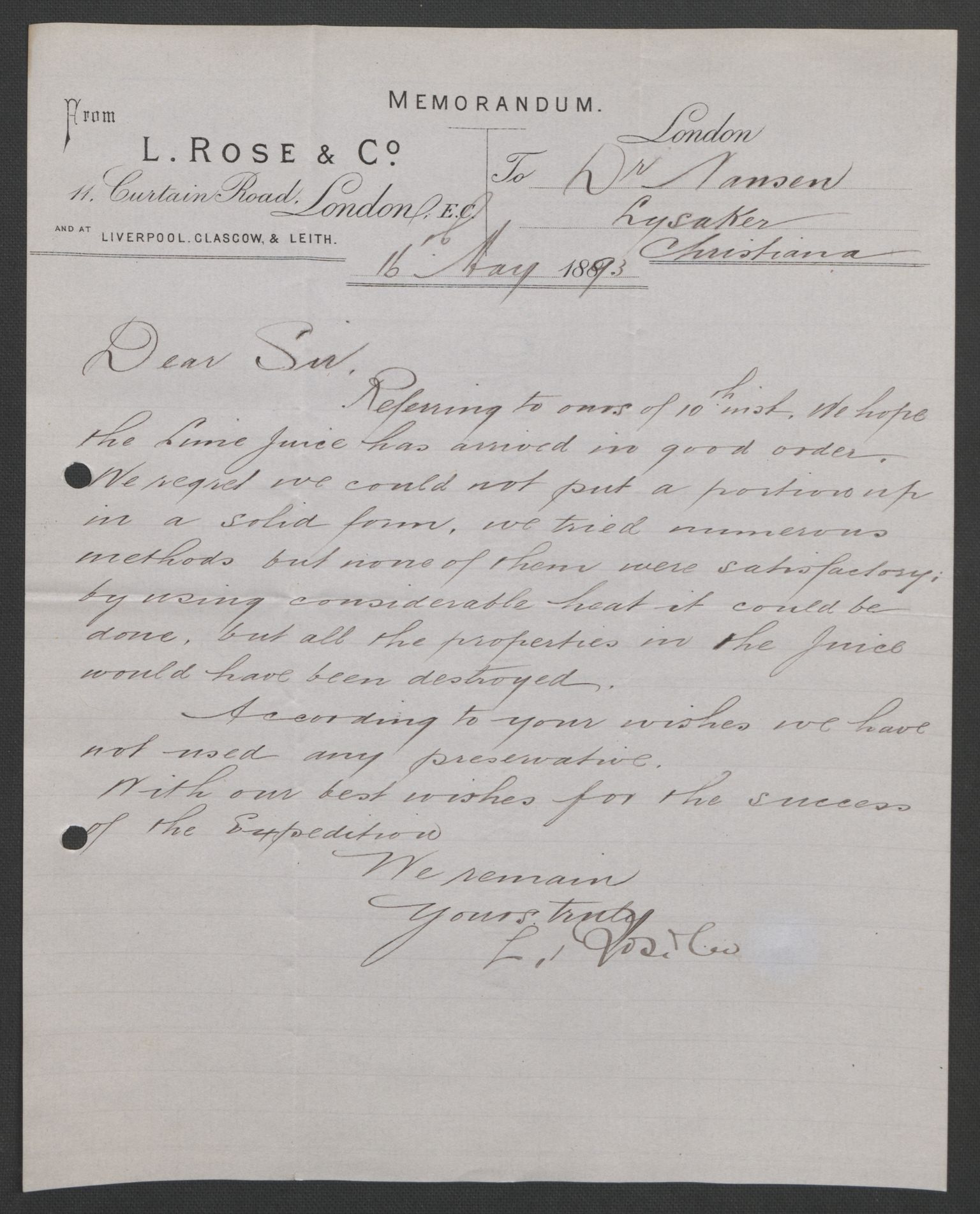 Arbeidskomitéen for Fridtjof Nansens polarekspedisjon, AV/RA-PA-0061/D/L0004: Innk. brev og telegrammer vedr. proviant og utrustning, 1892-1893, s. 781