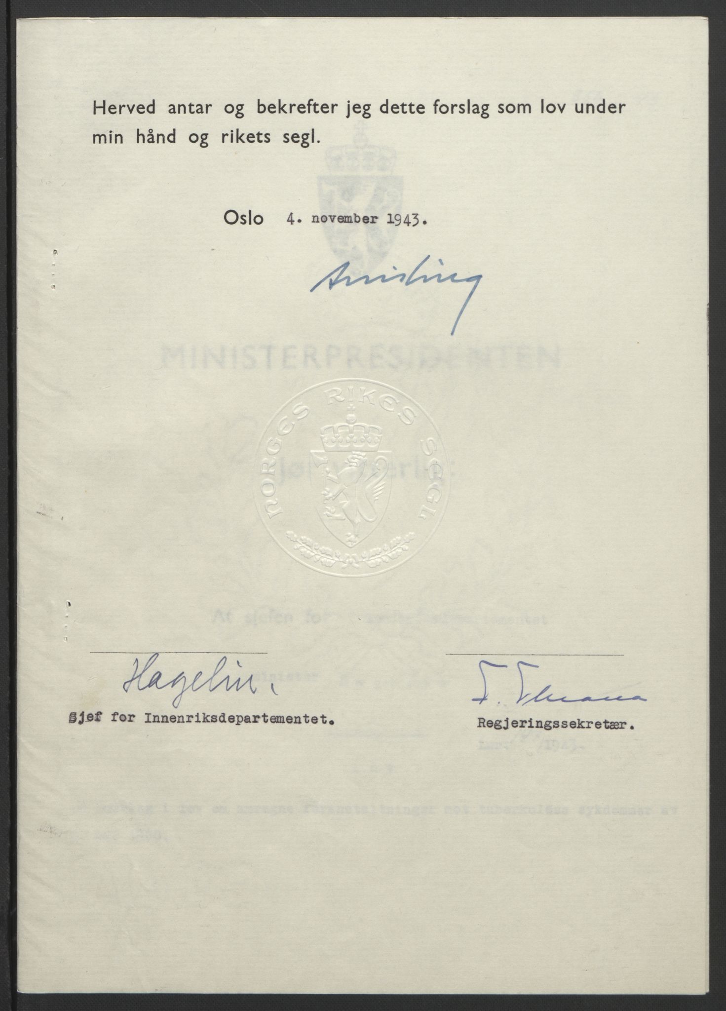 NS-administrasjonen 1940-1945 (Statsrådsekretariatet, de kommisariske statsråder mm), RA/S-4279/D/Db/L0099: Lover, 1943, s. 691