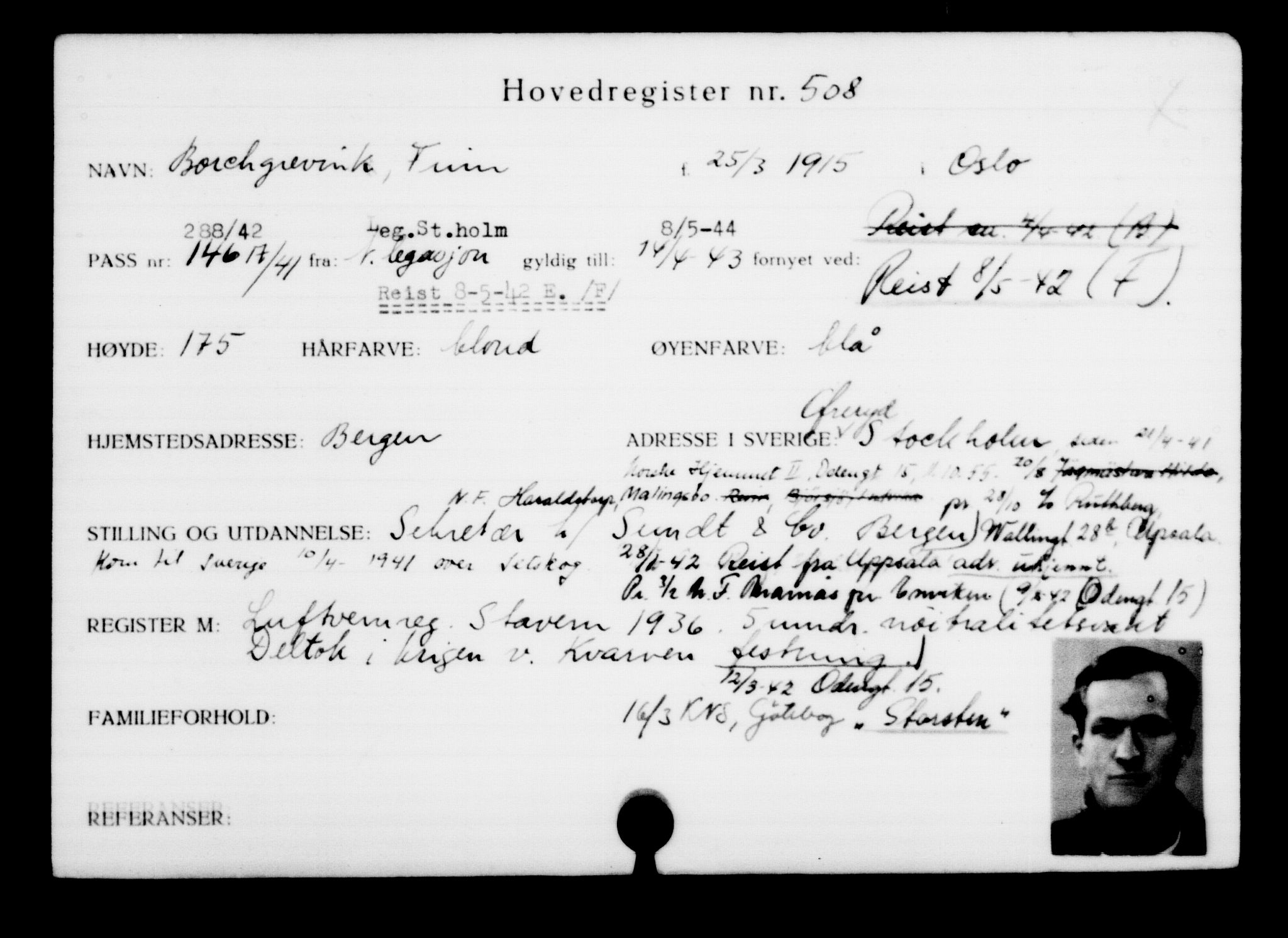 Utenriksstasjonene, Legasjonen i Stockholm, Flyktningkontoret, AV/RA-S-6753/V/Va/L0001: Kjesäterkartoteket, flyktninger med registreringsnr. 1-1000, 1940-1945, s. 782