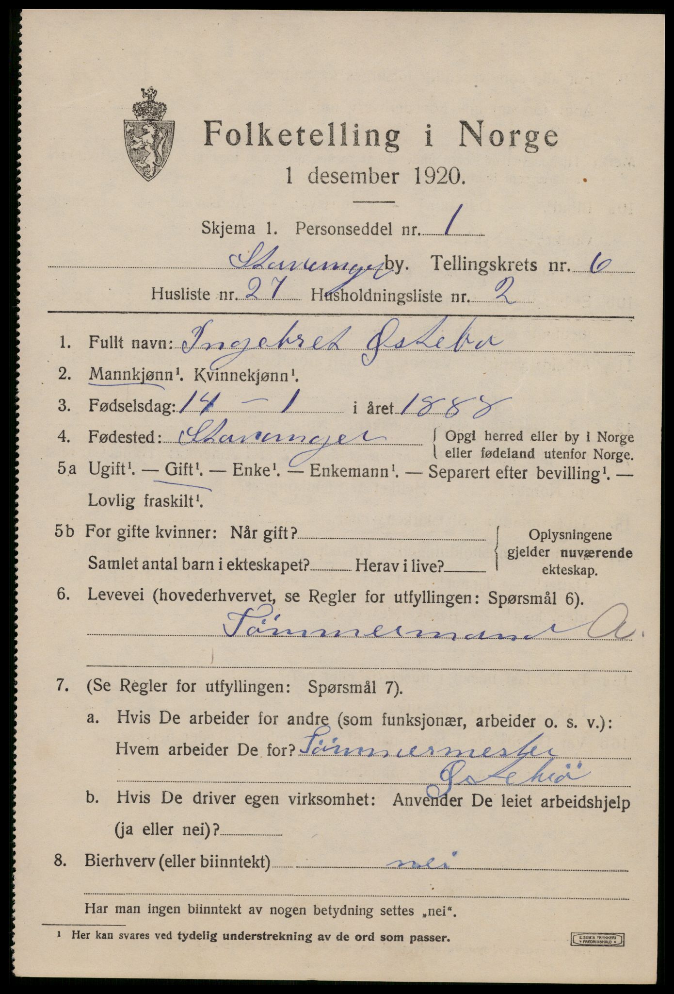 SAST, Folketelling 1920 for 1103 Stavanger kjøpstad, 1920, s. 42742