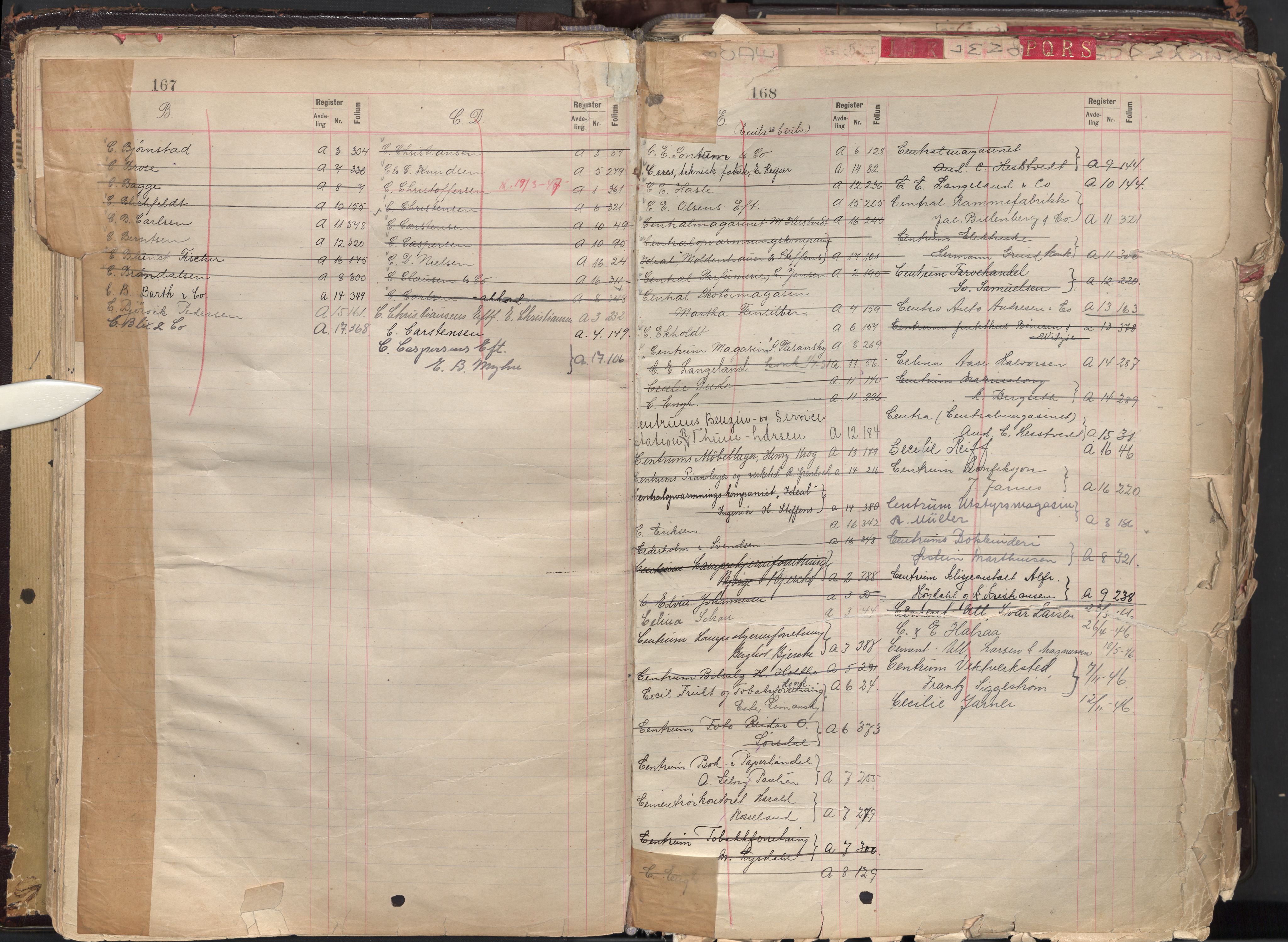 Oslo byfogd avd. II, AV/SAO-A-10942/G/Ga/Gaa/L0004: Firmaregister: A 1-17, ansvarlige firmaer, s. 167-168