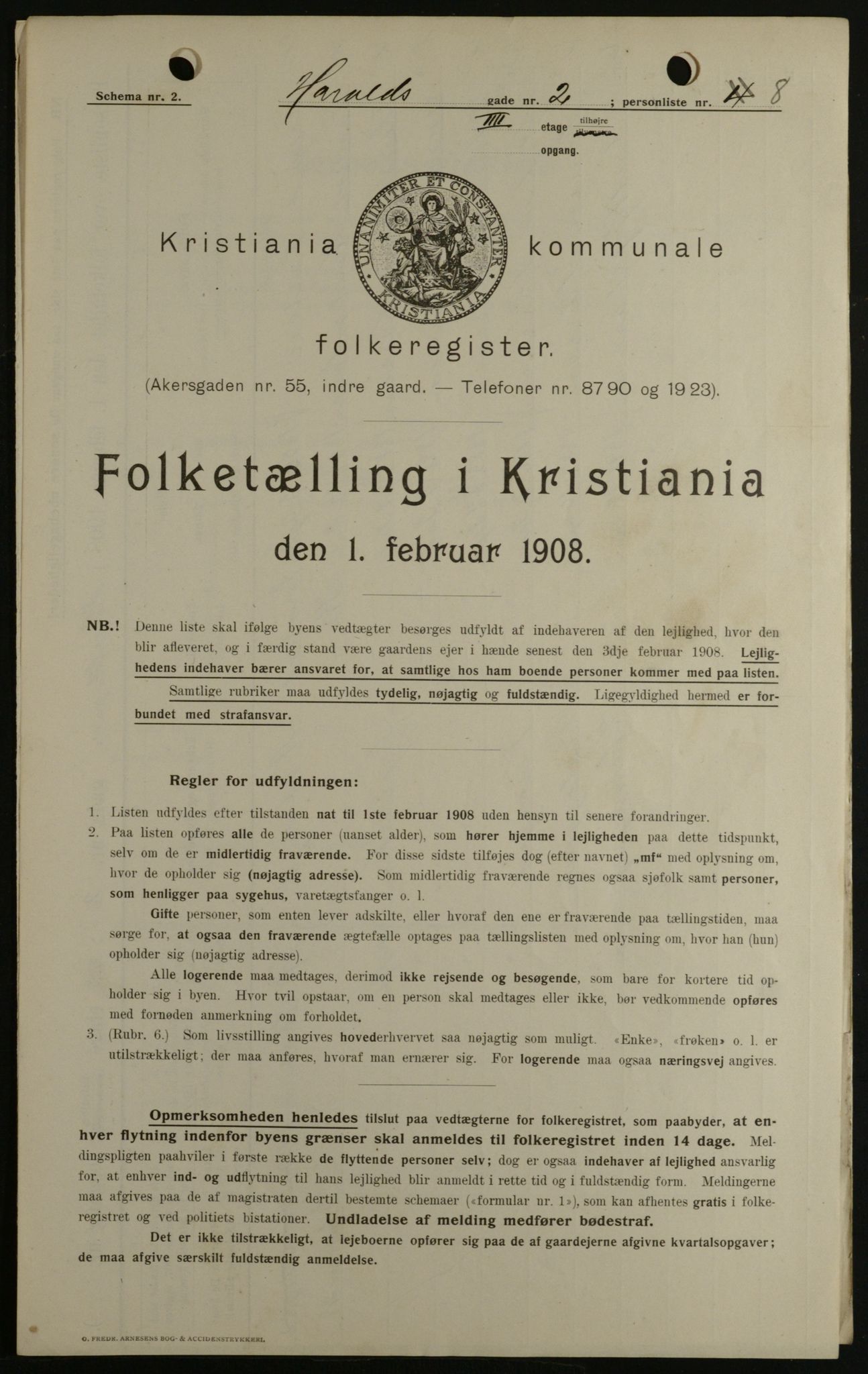 OBA, Kommunal folketelling 1.2.1908 for Kristiania kjøpstad, 1908, s. 31592