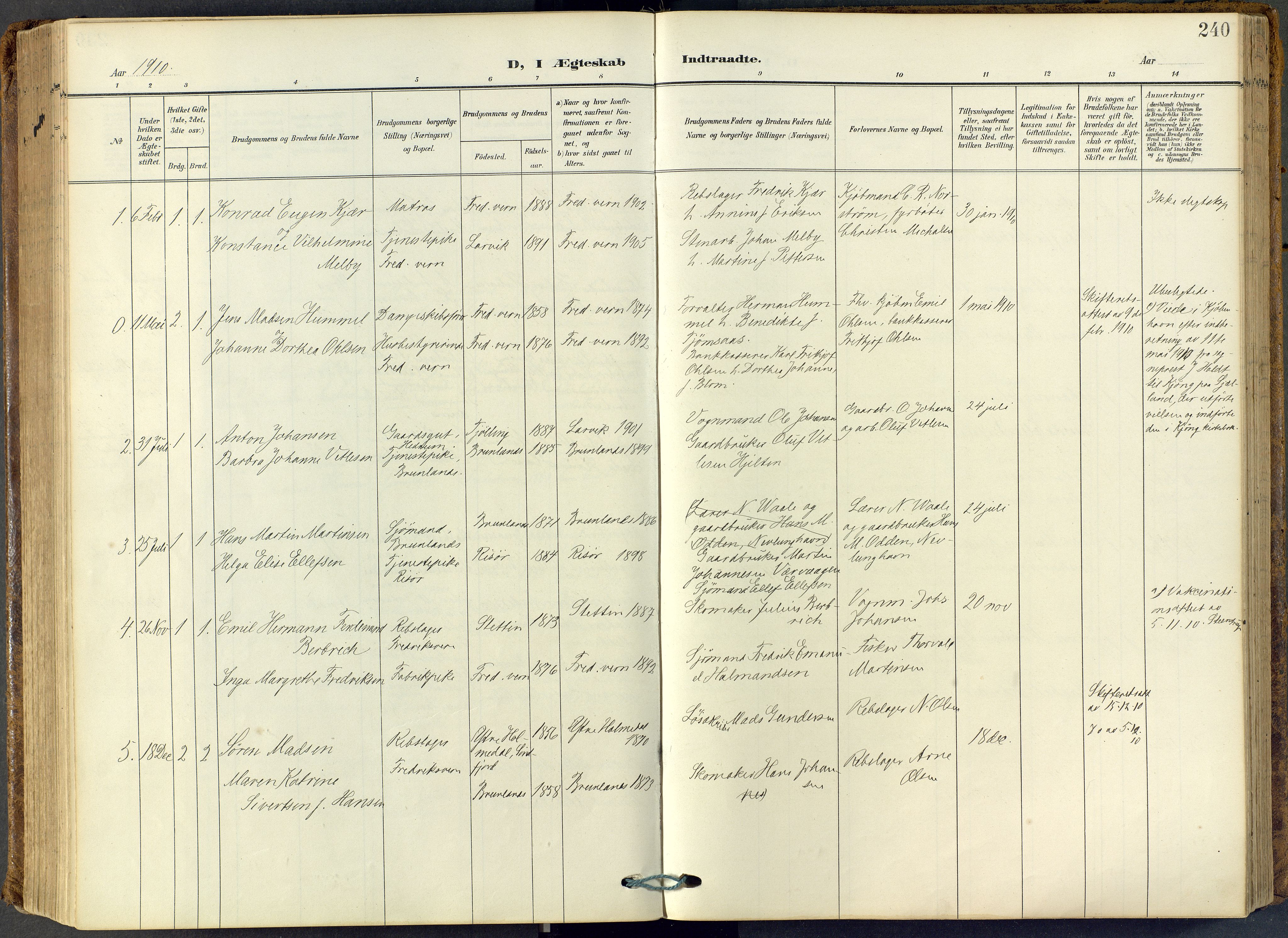 Stavern kirkebøker, AV/SAKO-A-318/F/Fa/L0009: Ministerialbok nr. 9, 1906-1955, s. 240