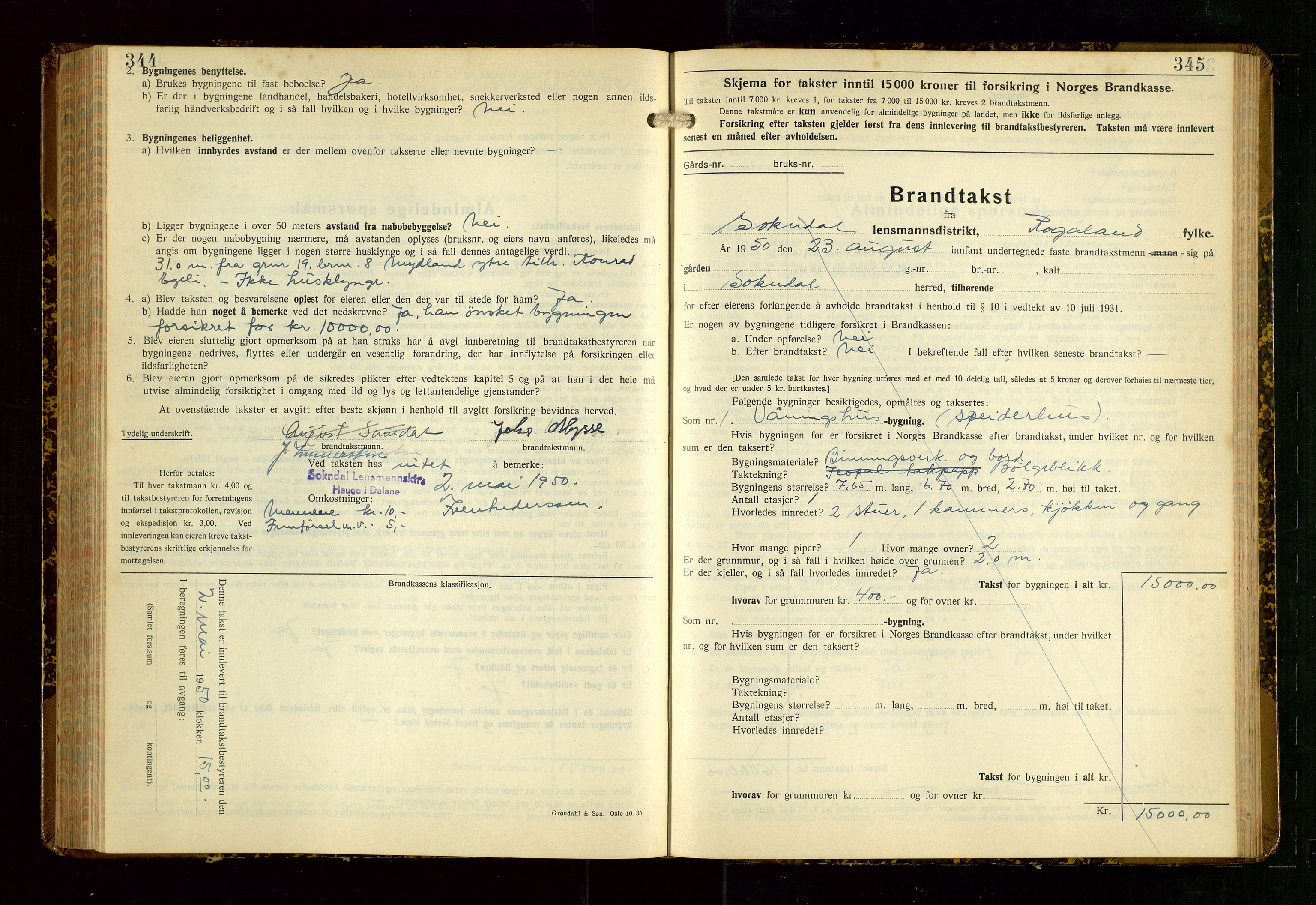 Sokndal lensmannskontor, SAST/A-100417/Gob/L0008: "Brandtakst-Protokoll", 1937-1955, s. 344-345