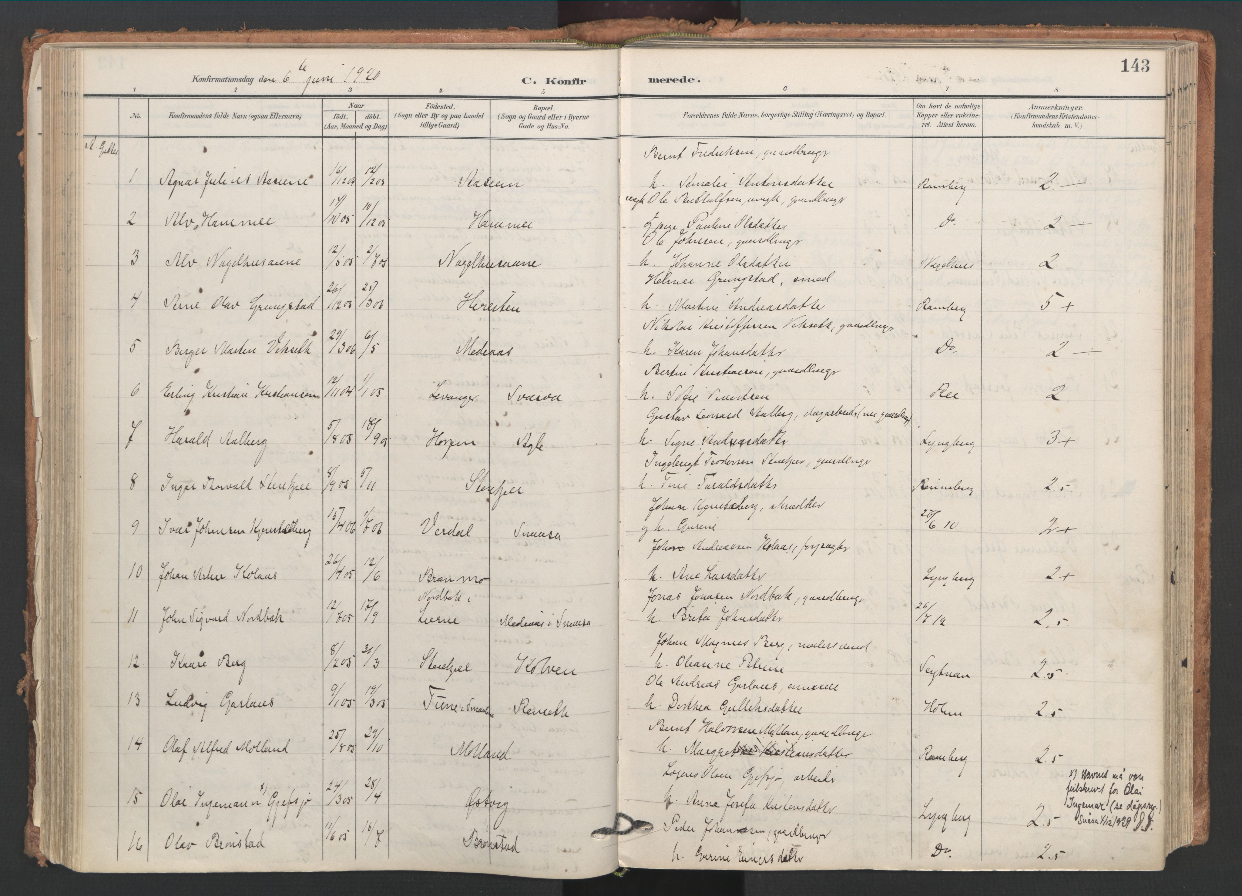 Ministerialprotokoller, klokkerbøker og fødselsregistre - Nord-Trøndelag, AV/SAT-A-1458/749/L0477: Ministerialbok nr. 749A11, 1902-1927, s. 143