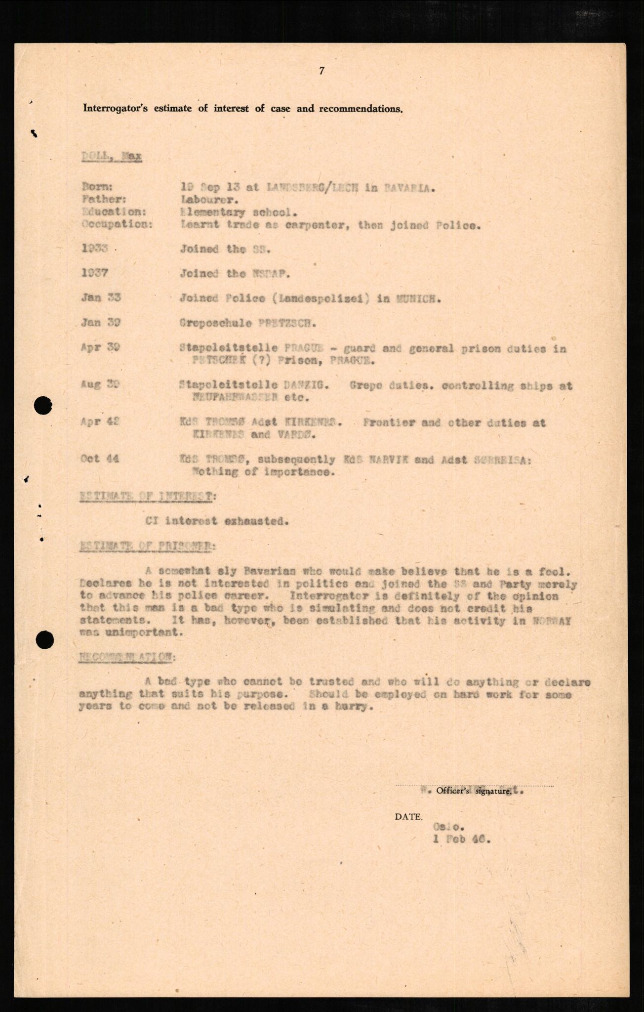 Forsvaret, Forsvarets overkommando II, AV/RA-RAFA-3915/D/Db/L0006: CI Questionaires. Tyske okkupasjonsstyrker i Norge. Tyskere., 1945-1946, s. 136