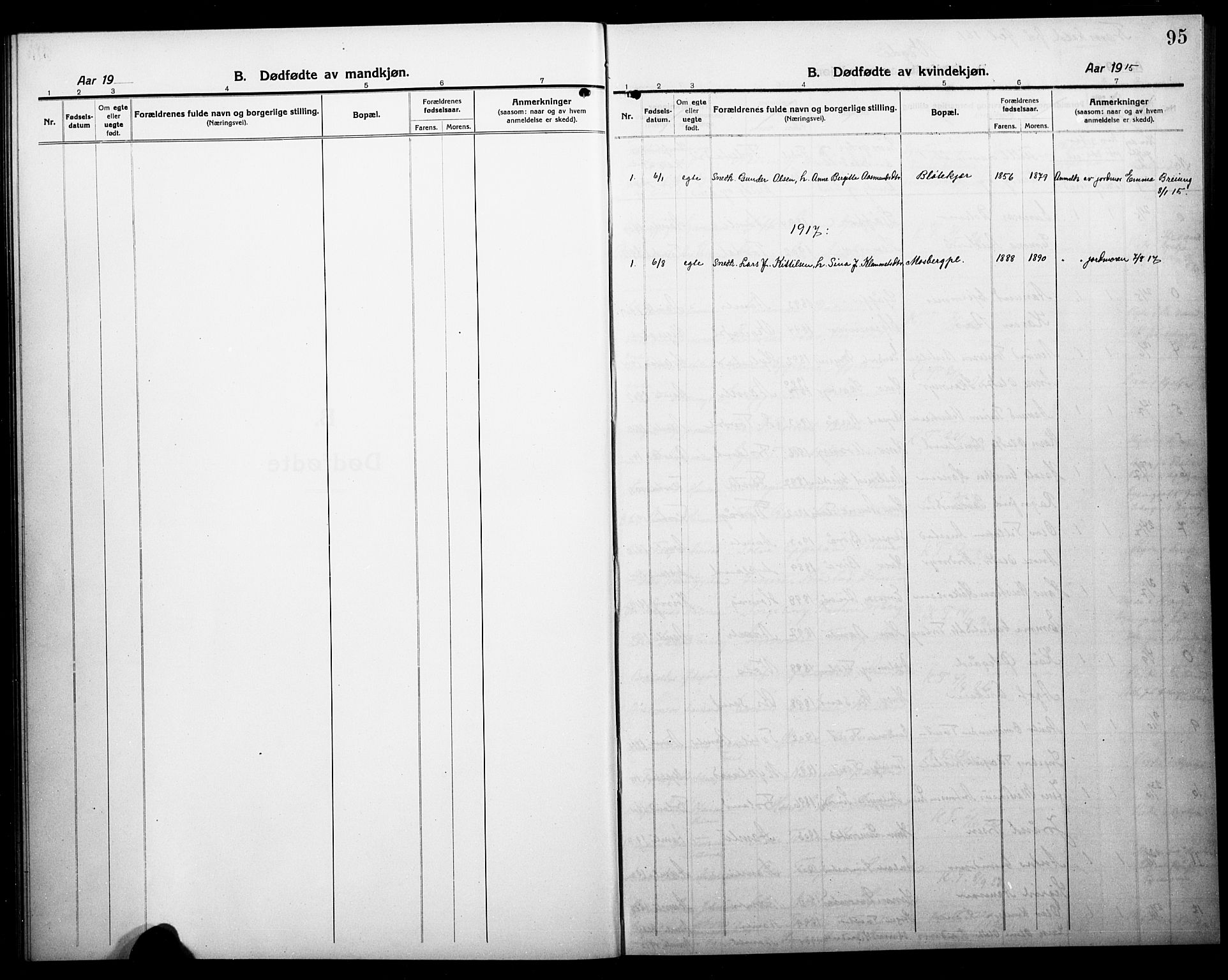 Åmli sokneprestkontor, SAK/1111-0050/F/Fb/Fbc/L0006: Klokkerbok nr. B 6, 1915-1929, s. 95
