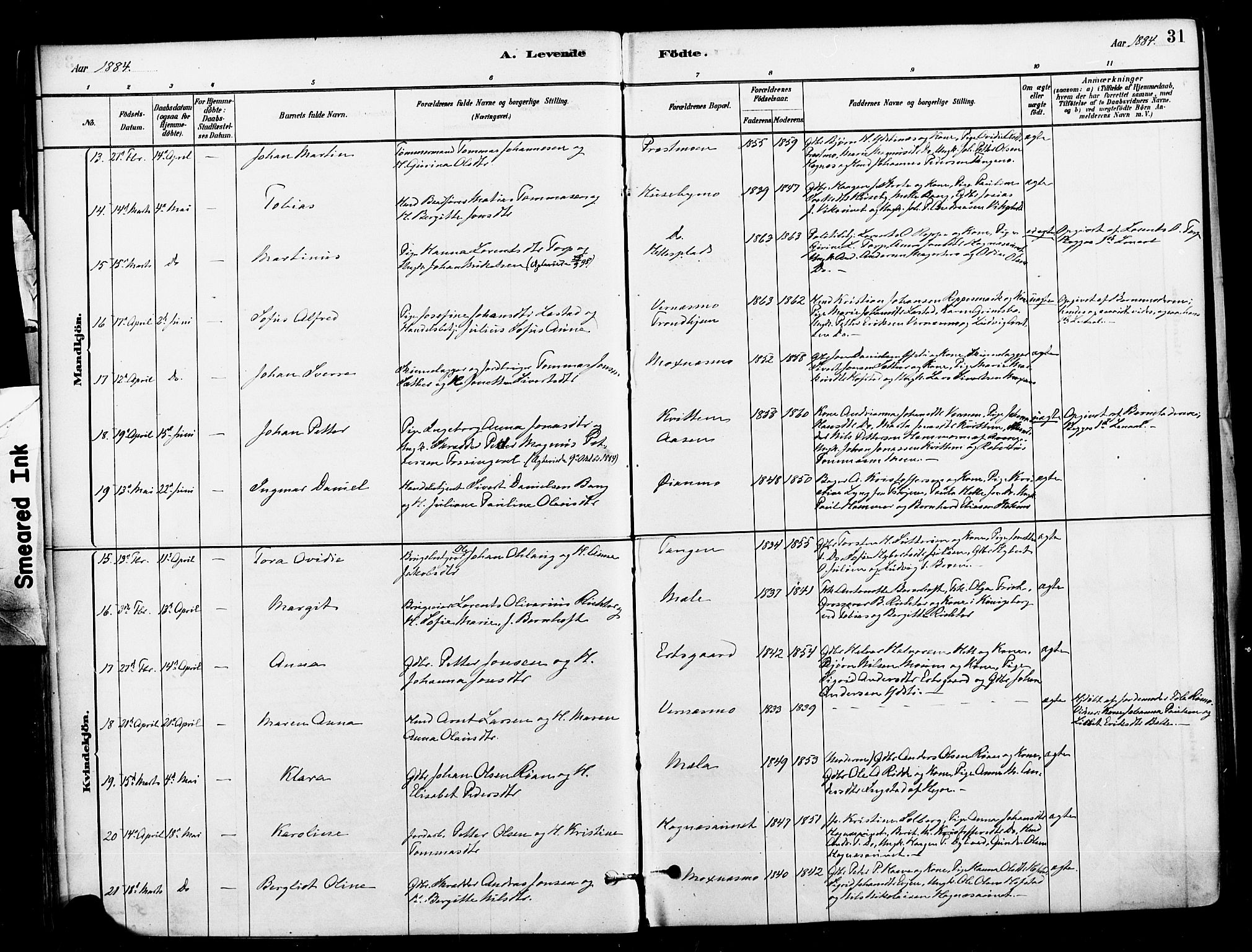 Ministerialprotokoller, klokkerbøker og fødselsregistre - Nord-Trøndelag, SAT/A-1458/709/L0077: Ministerialbok nr. 709A17, 1880-1895, s. 31
