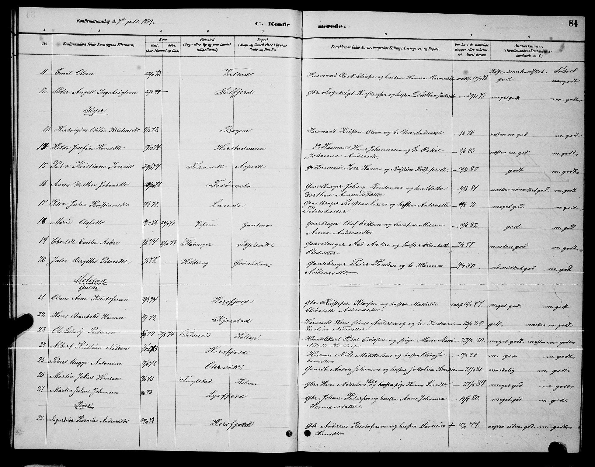 Ministerialprotokoller, klokkerbøker og fødselsregistre - Nordland, SAT/A-1459/810/L0160: Klokkerbok nr. 810C03, 1884-1896, s. 84