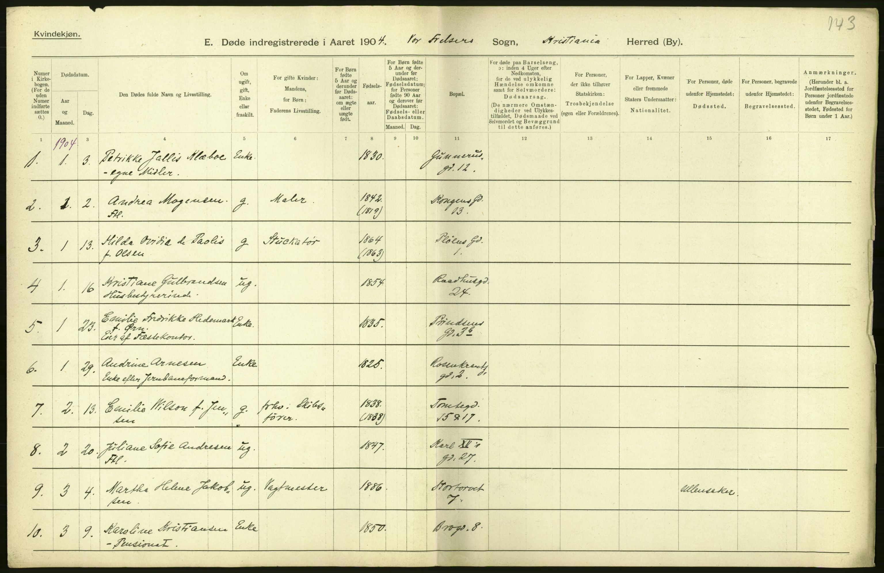 Statistisk sentralbyrå, Sosiodemografiske emner, Befolkning, AV/RA-S-2228/D/Df/Dfa/Dfab/L0004: Kristiania: Gifte, døde, 1904, s. 490