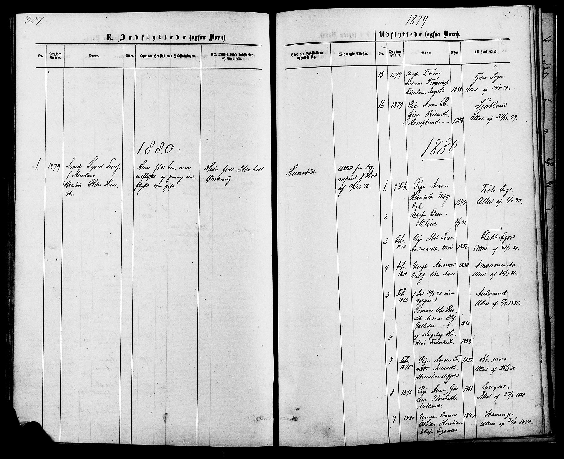 Kvinesdal sokneprestkontor, AV/SAK-1111-0026/F/Fa/Fab/L0007: Ministerialbok nr. A 7, 1870-1885, s. 307