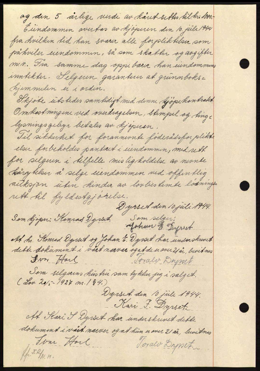 Nordmøre sorenskriveri, AV/SAT-A-4132/1/2/2Ca: Pantebok nr. B92, 1944-1945, Dagboknr: 1318/1944