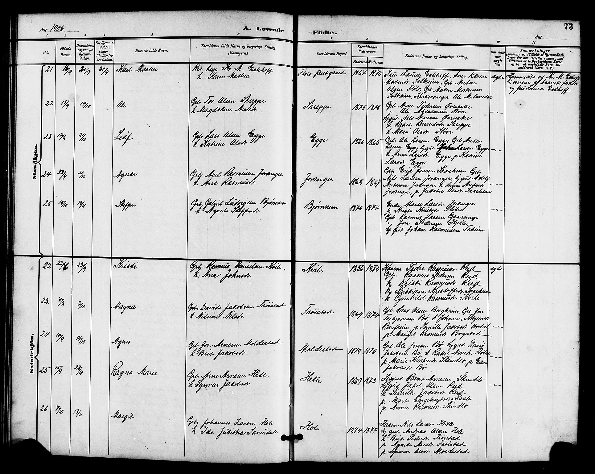 Gloppen sokneprestembete, AV/SAB-A-80101/H/Hab/Habc/L0002: Klokkerbok nr. C 2, 1896-1910, s. 73