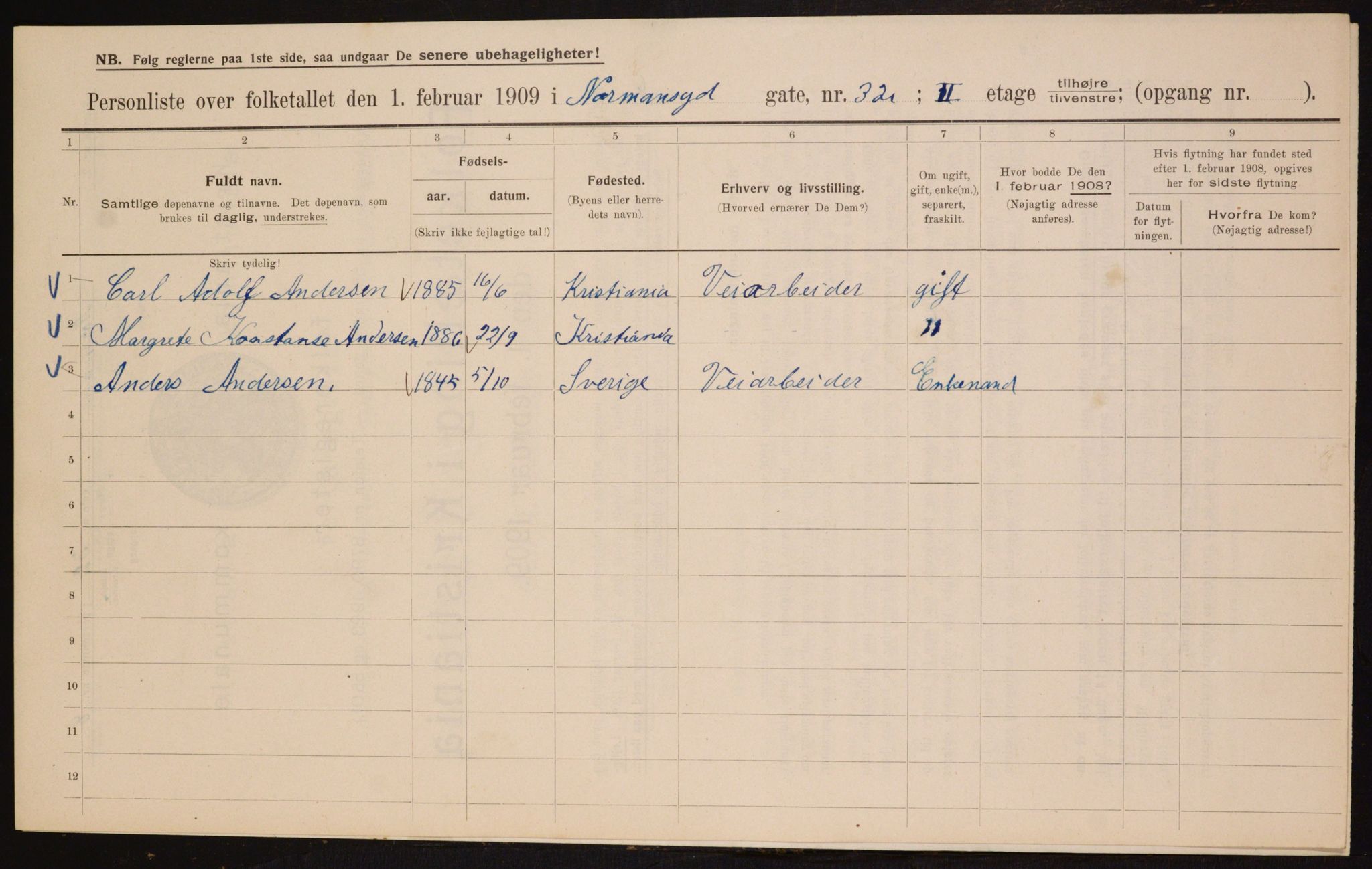 OBA, Kommunal folketelling 1.2.1909 for Kristiania kjøpstad, 1909, s. 66441