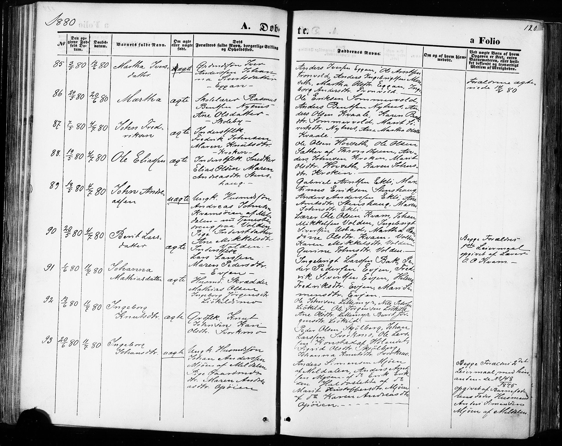 Ministerialprotokoller, klokkerbøker og fødselsregistre - Sør-Trøndelag, SAT/A-1456/668/L0807: Ministerialbok nr. 668A07, 1870-1880, s. 120