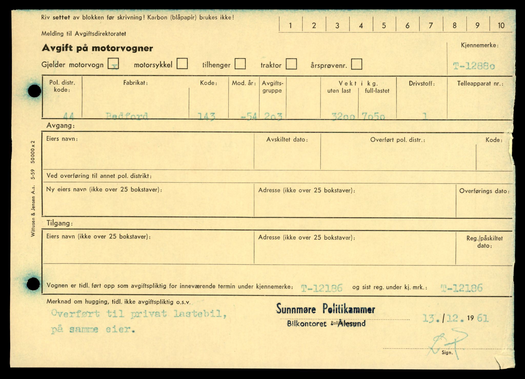 Møre og Romsdal vegkontor - Ålesund trafikkstasjon, AV/SAT-A-4099/F/Fe/L0036: Registreringskort for kjøretøy T 12831 - T 13030, 1927-1998, s. 849
