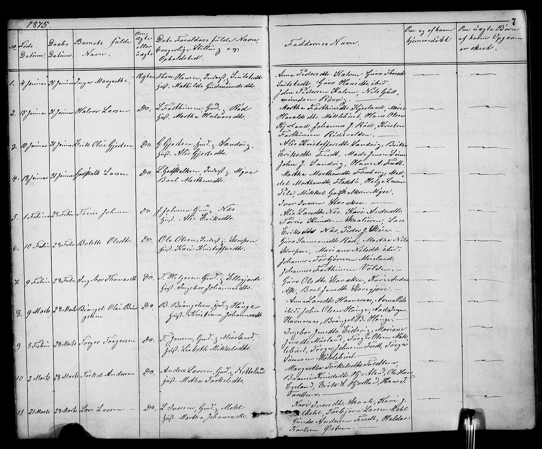 Kvinnherad sokneprestembete, AV/SAB-A-76401/H/Hab: Klokkerbok nr. A 2, 1873-1900, s. 7