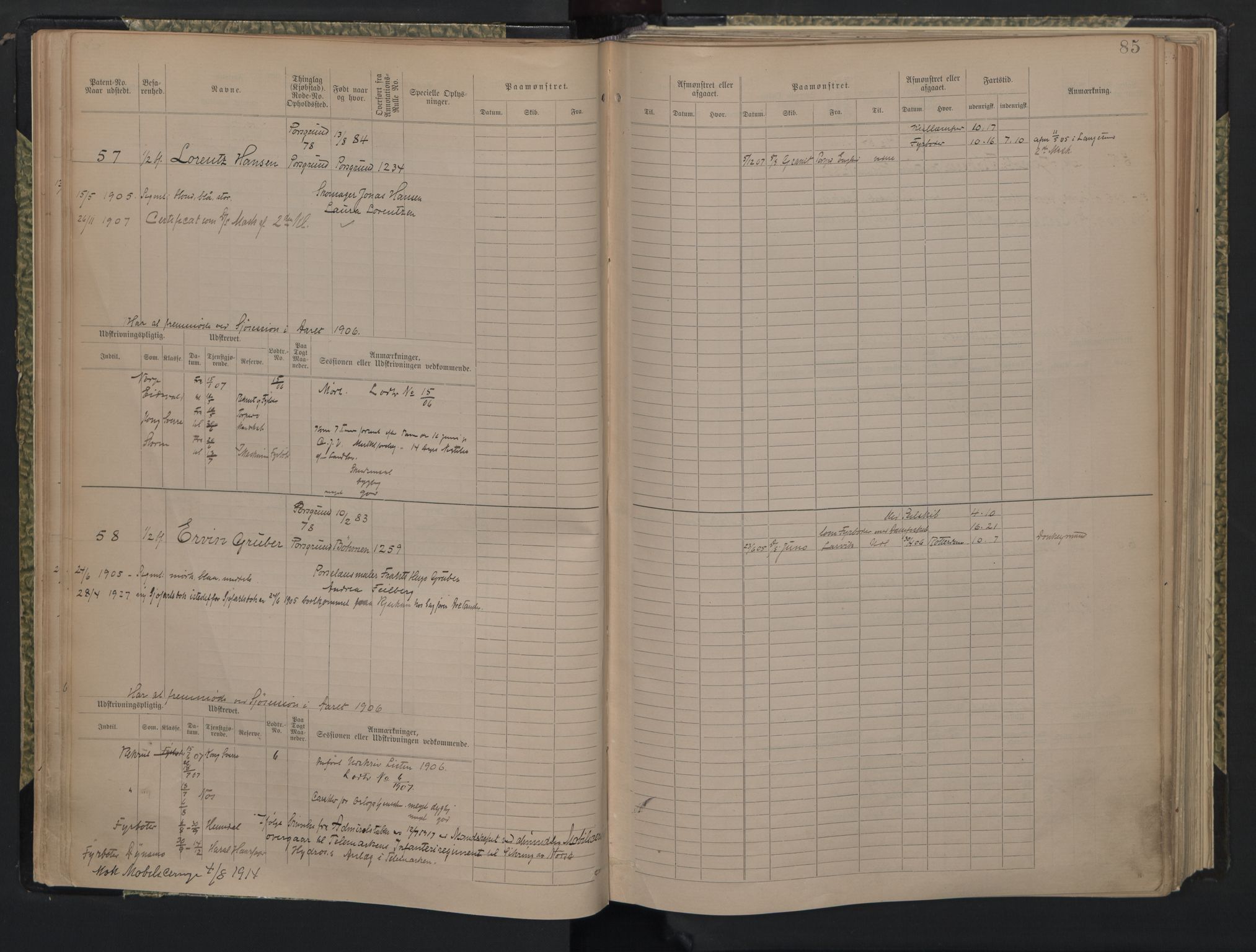 Porsgrunn innrulleringskontor, AV/SAKO-A-829/F/Fd/L0005: B-rulle nr. 1-556, 1886-1948, s. 85