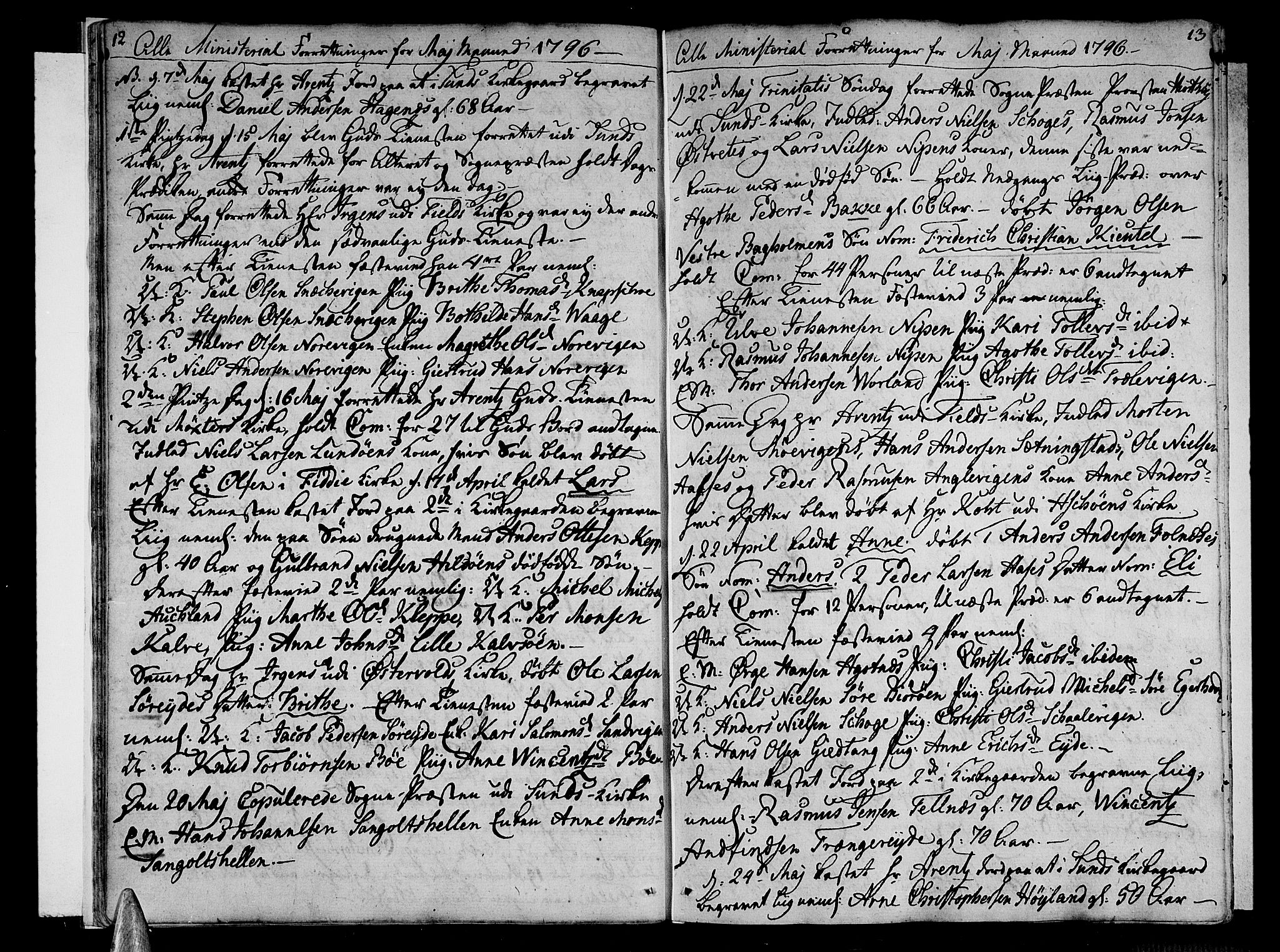 Sund sokneprestembete, AV/SAB-A-99930: Ministerialbok nr. A 7, 1796-1815, s. 12-13