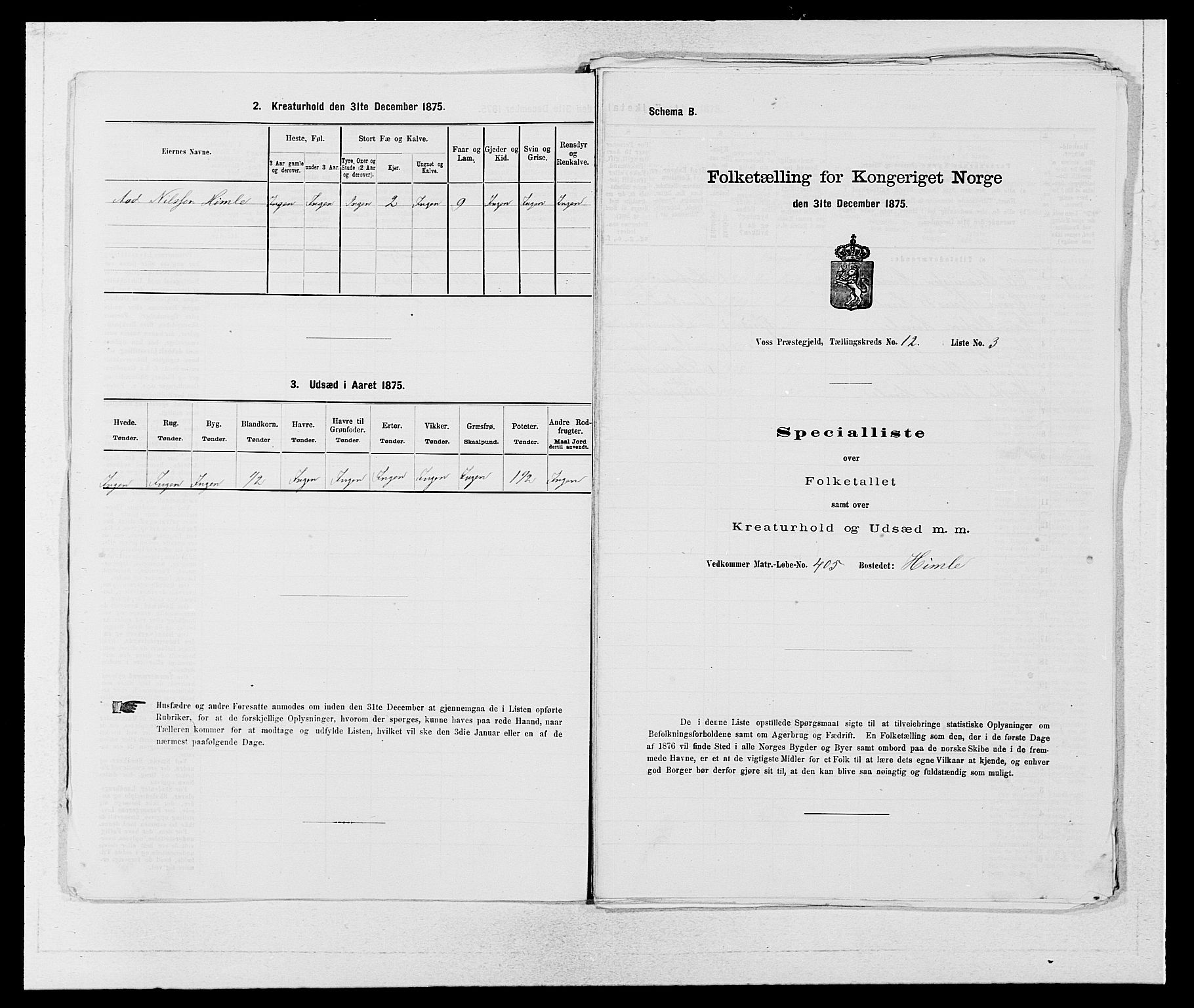 SAB, Folketelling 1875 for 1235P Voss prestegjeld, 1875, s. 1403