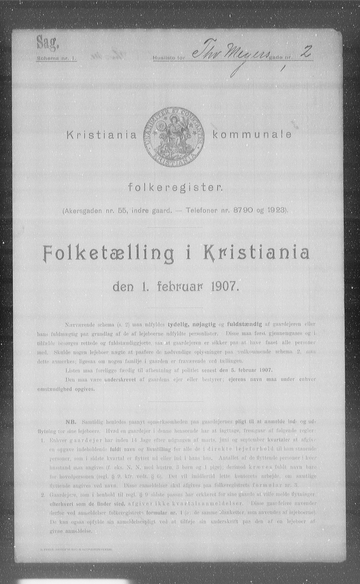 OBA, Kommunal folketelling 1.2.1907 for Kristiania kjøpstad, 1907, s. 55689