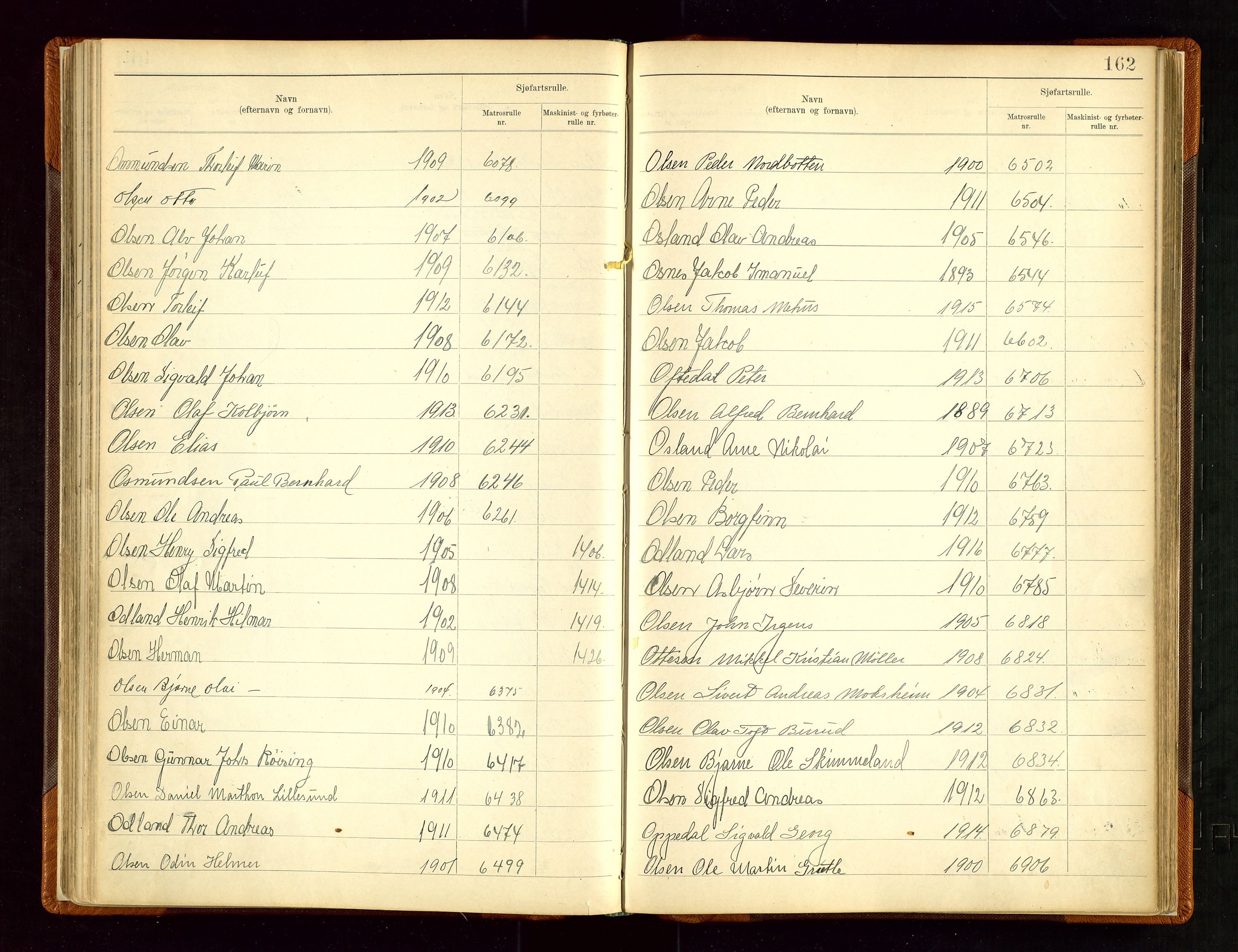 Haugesund sjømannskontor, AV/SAST-A-102007/F/Fb/Fba/L0006: Navneregister med henvisning til rullenummer (etternavn) Haugesund krets , 1945, s. 162