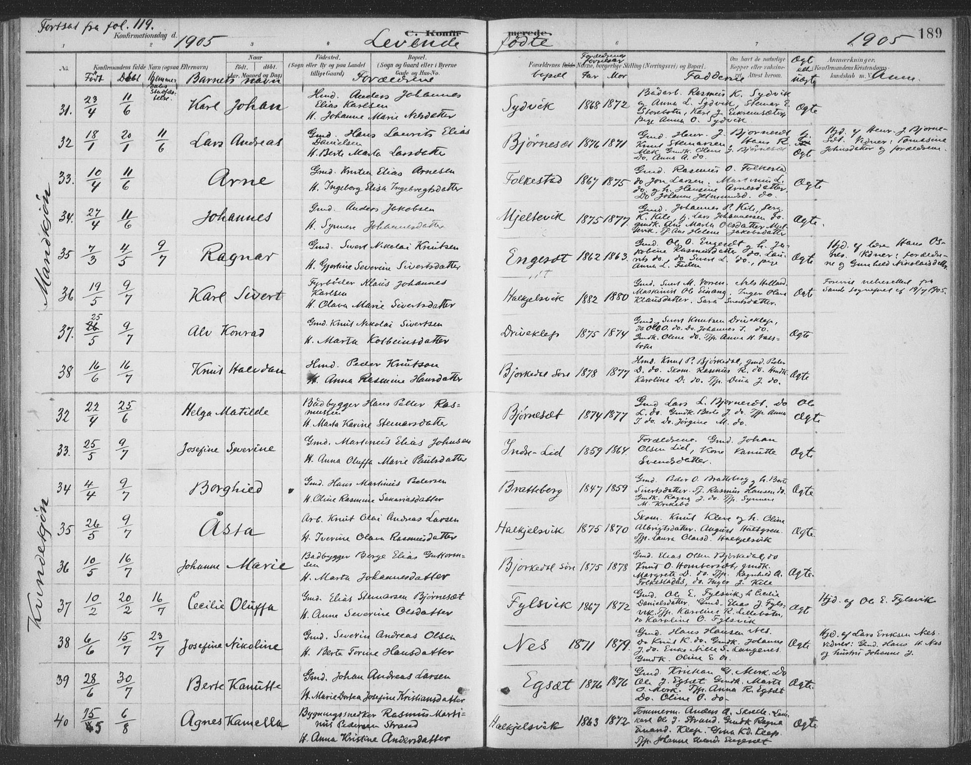 Ministerialprotokoller, klokkerbøker og fødselsregistre - Møre og Romsdal, AV/SAT-A-1454/511/L0142: Ministerialbok nr. 511A09, 1891-1905, s. 189