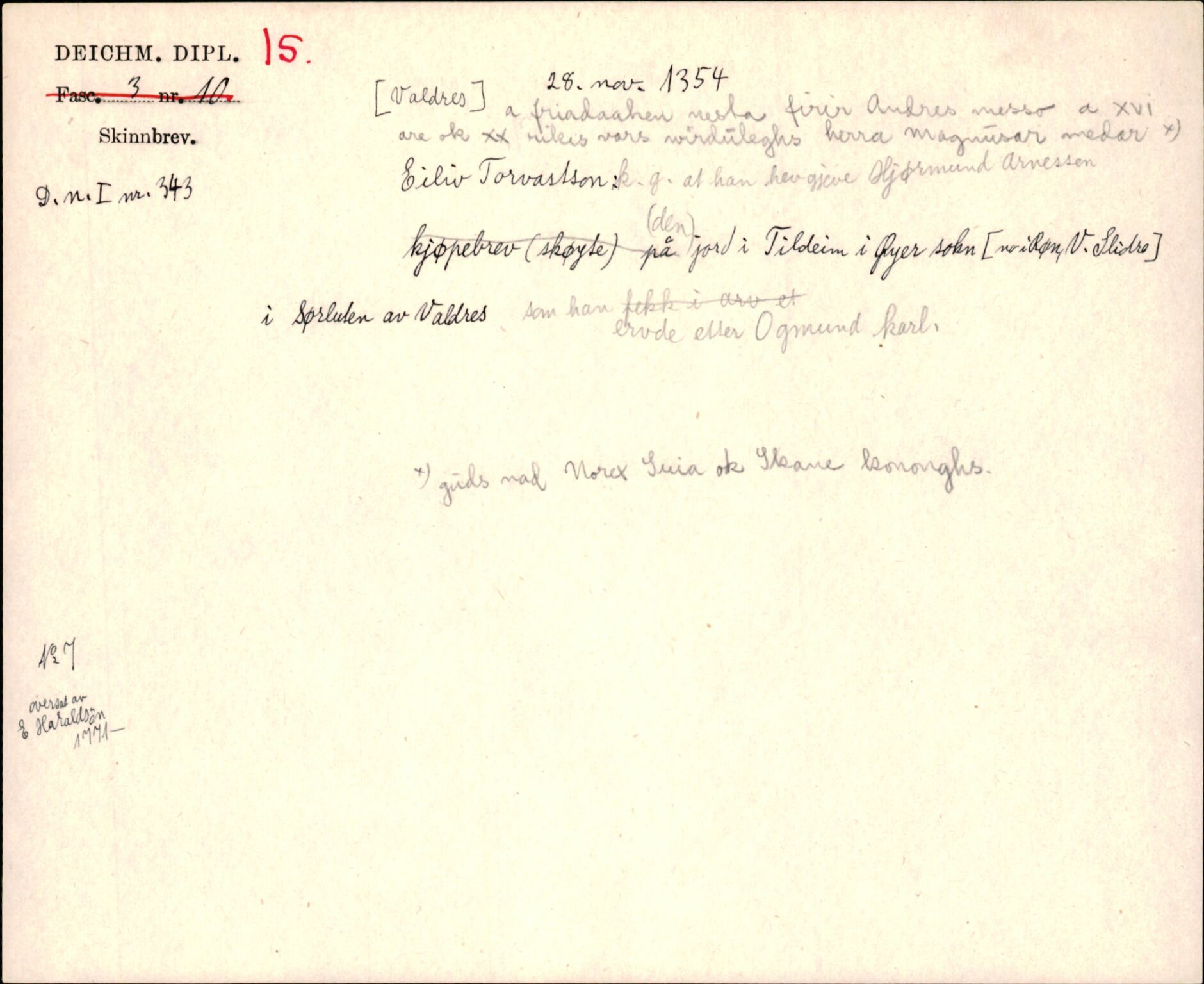 Riksarkivets diplomsamling, AV/RA-EA-5965/F35/F35j/L0001: Regestsedler: Deichmanske diplomer nr. 1-450, s. 35