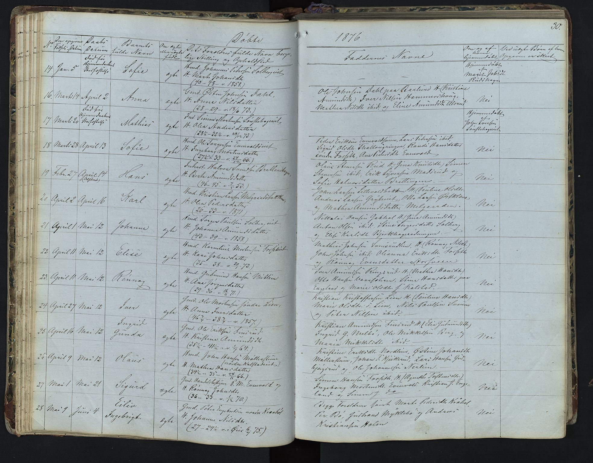 Vestre Gausdal prestekontor, AV/SAH-PREST-094/H/Ha/Hab/L0001: Klokkerbok nr. 1, 1867-1895, s. 30