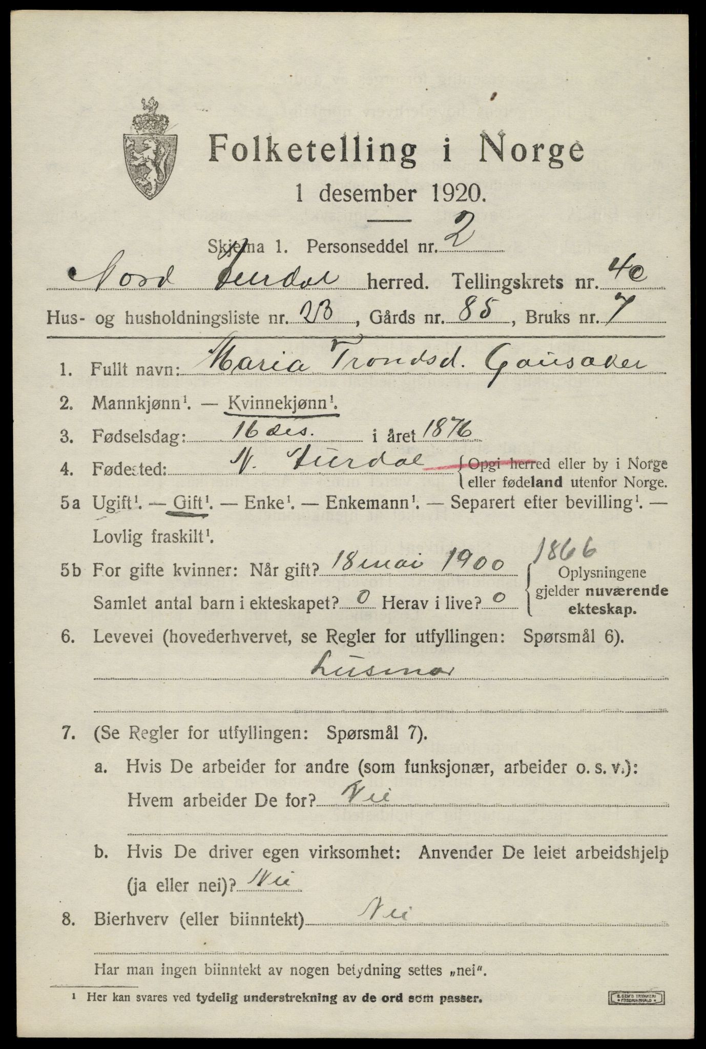 SAH, Folketelling 1920 for 0542 Nord-Aurdal herred, 1920, s. 3978